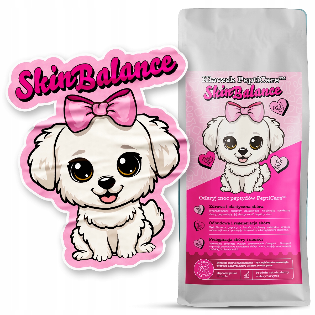 Karma dla psa hipoalergiczna Kłaczek Skin Balance 1,5kg wlepka