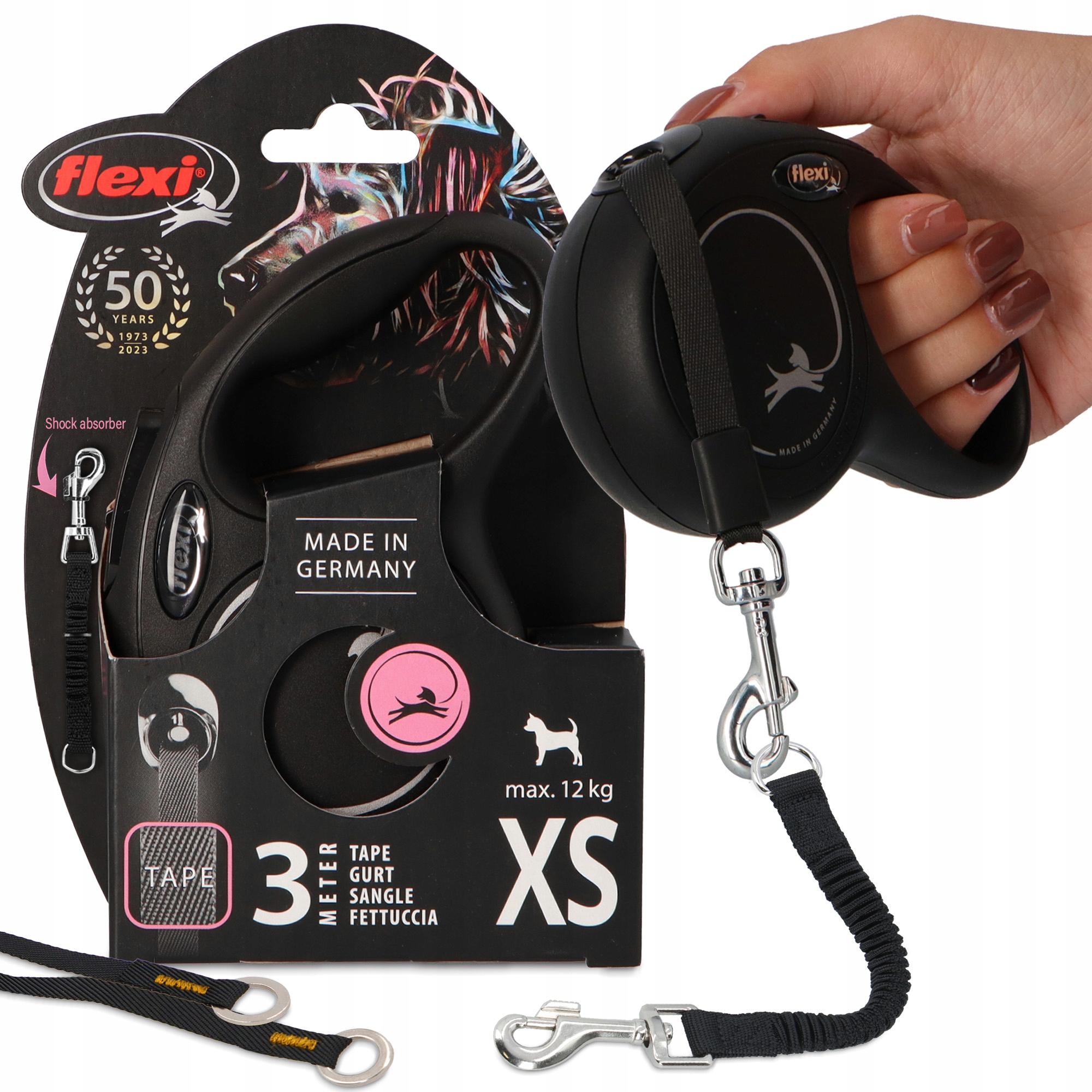 Levně Vodítko Automatická Pro Psa Kočku 12 kg 5 m Páska Tlumičem Tréninku Blokád 3O