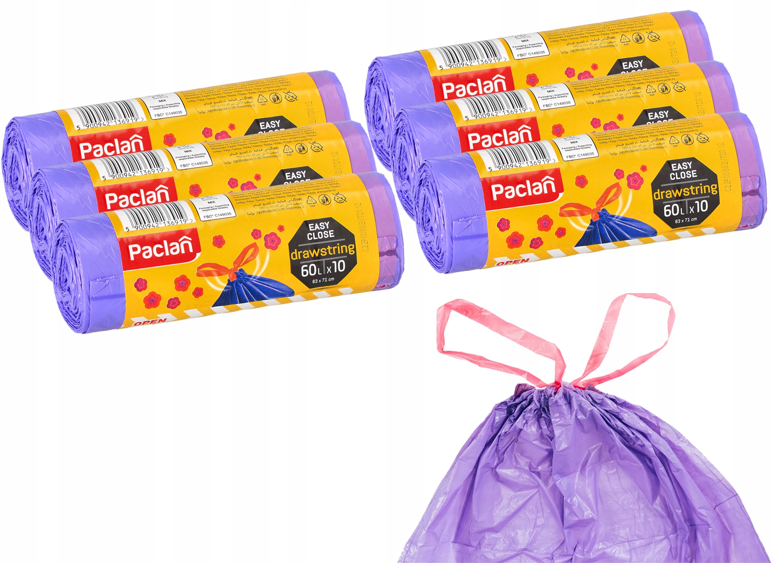 

Worki na śmieci zapachowe z taśmą 60 L Mocne x6