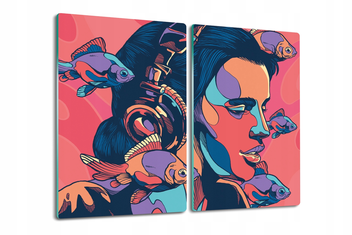 Kuchyňská deska Vál z tvrzeného skla 2x30x52 Žena ryby pop art