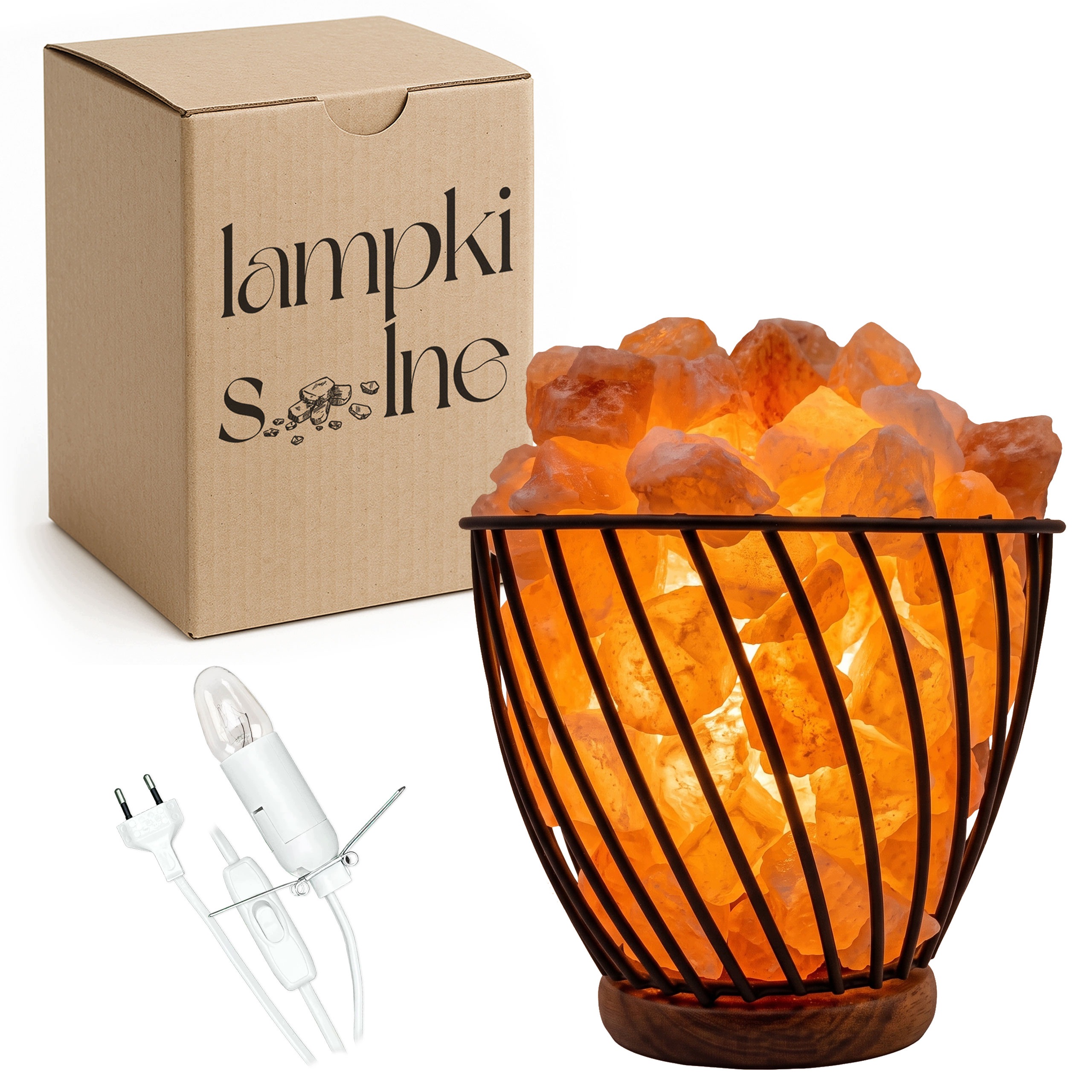 Solná lampa Himalájská sůl – kovový koš dárek ionizátor VULCAN3