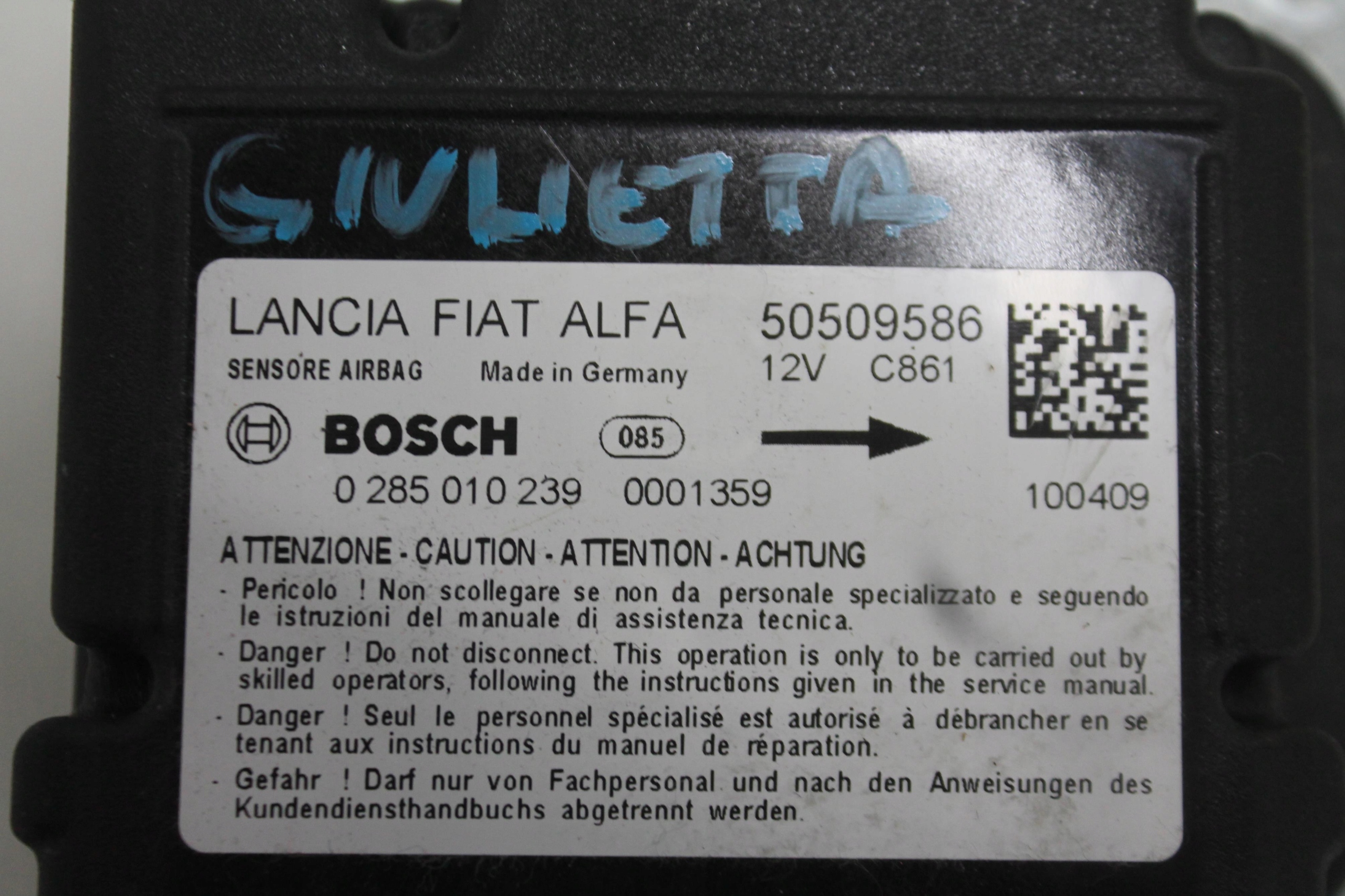 modulo SENSOR airbag 50509586 ALFA ROMEO GIULIETTA 10-20