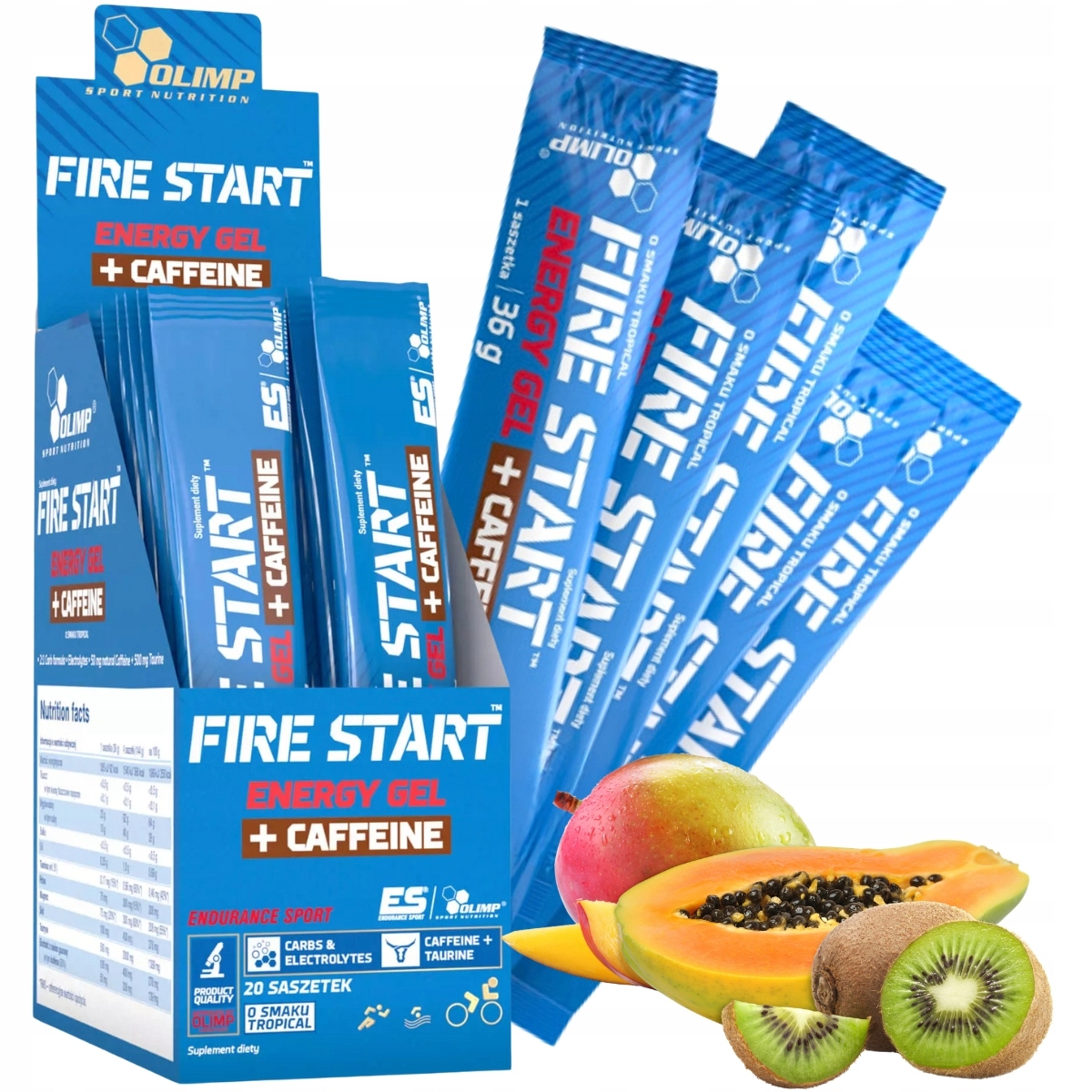 Olimp Fire Start Energy Gel Caffeine 720g Tropické gely s kofeinem