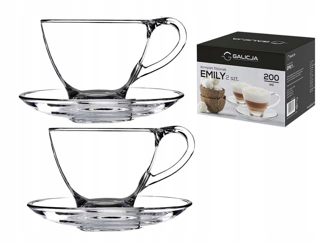 

Filiżanki szklane 200 ml ze spodkami Emily 2 szt.