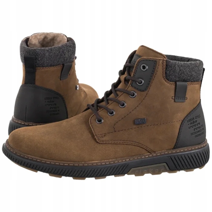 Pánské Zimní Boty Kotníkové Boty Rieker Hnědé Kožené B3343-26 Brown