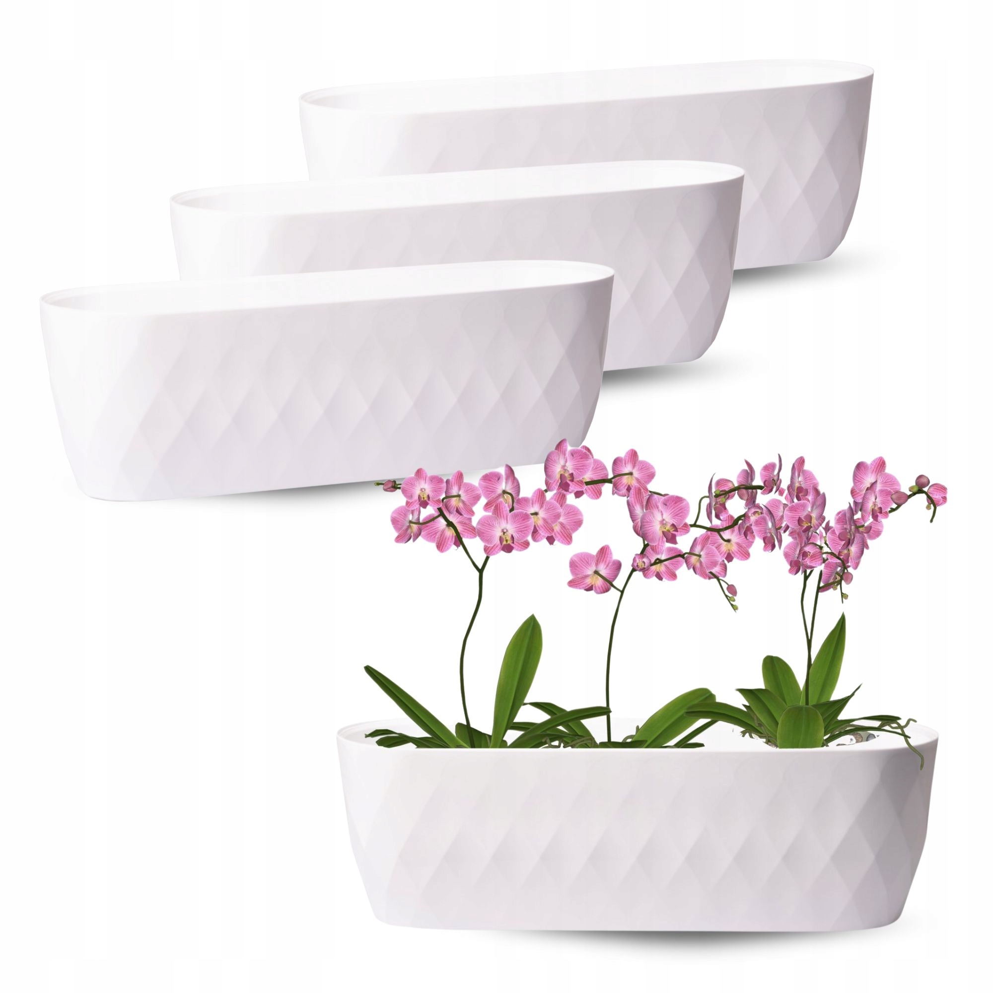 3 x Nowoczesna Osłonka Doniczka Z Podstawką 47cm Na Balkon Parapet Biała