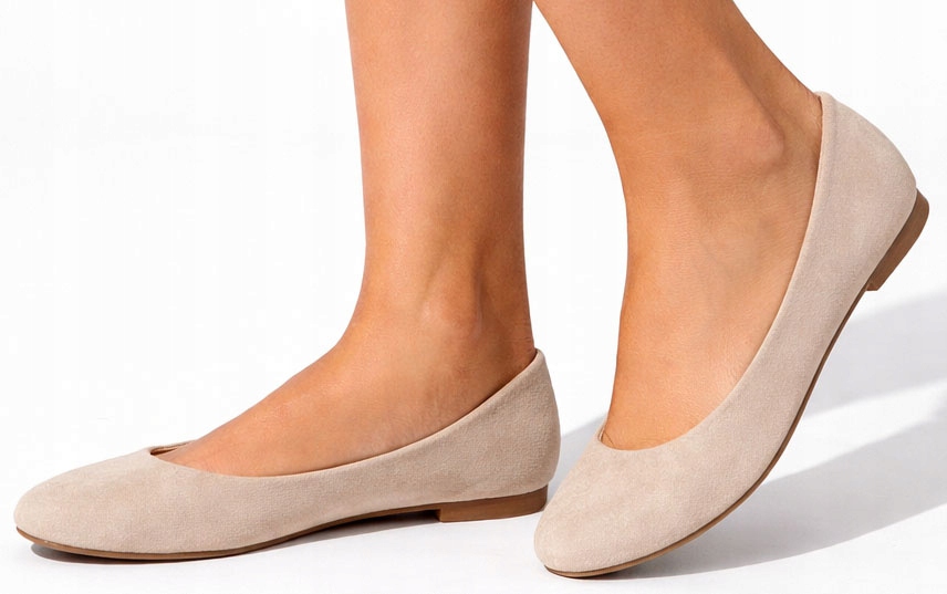 9281 BEŻOWE BALERINKI ZAMSZOWE MOKASYNY DAMSKIE WSUWANE