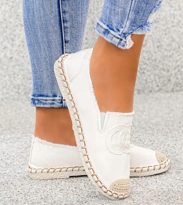 TENISÓWKI BALERINY ESPADRYLE TRAMPKI BIAŁE 36 Model 2202-8
