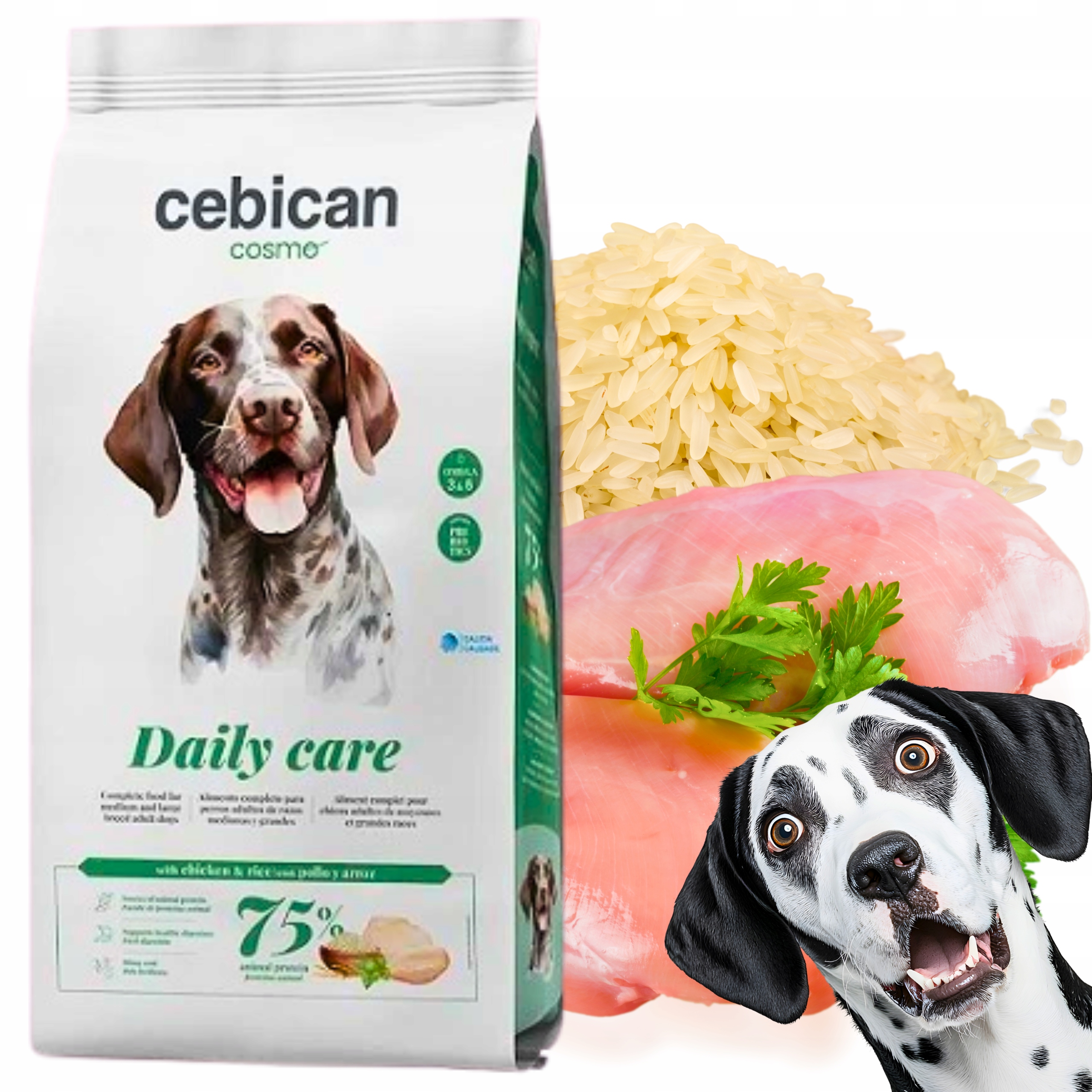 Levně Suché Krmivo pro psa s kuřecím masem a rýží Cebican Cosmo Daily Care 20 kg