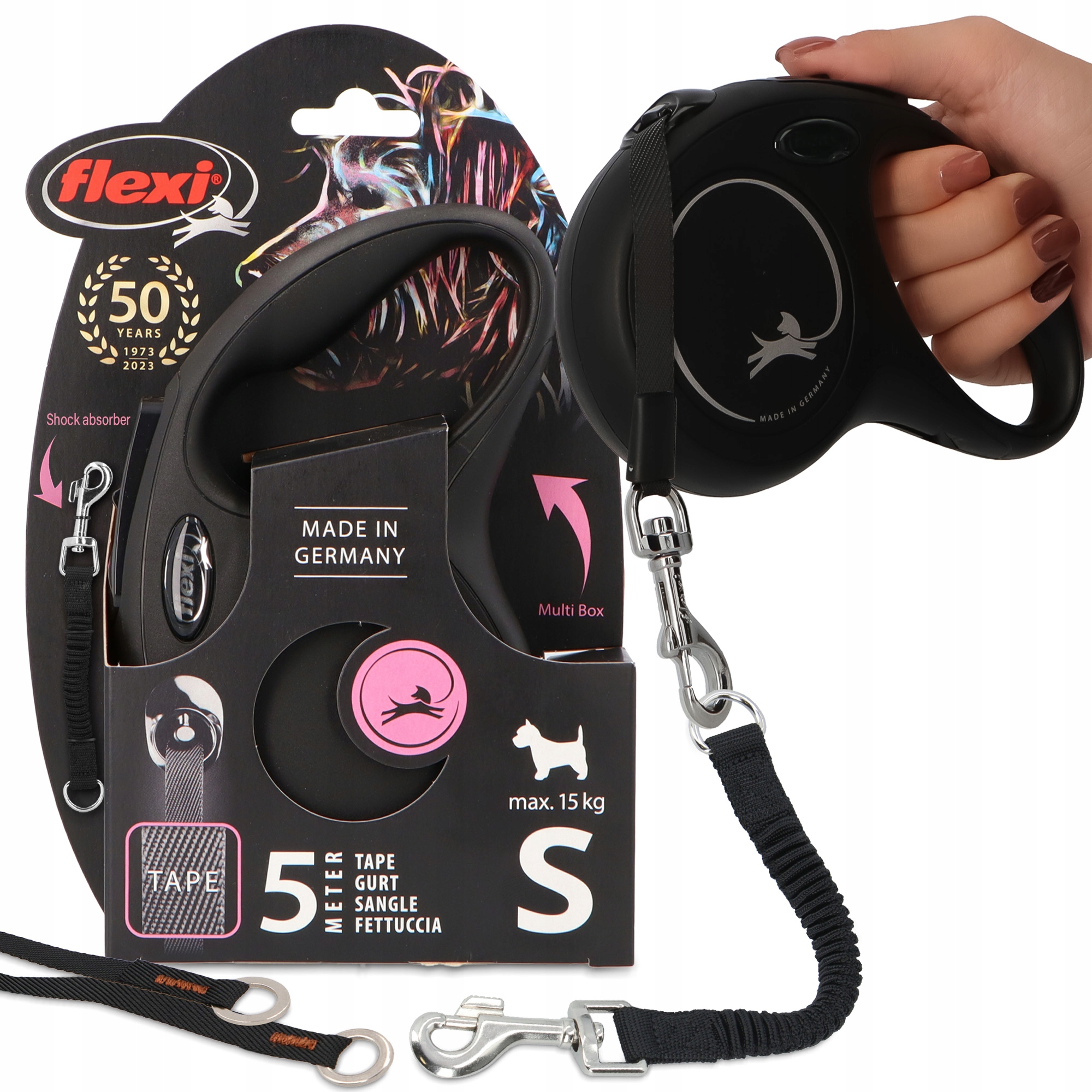 Levně Vodítko Automatická Psa 15 kg 5 m Svinovací páska s tlumičem pro 3O trénink