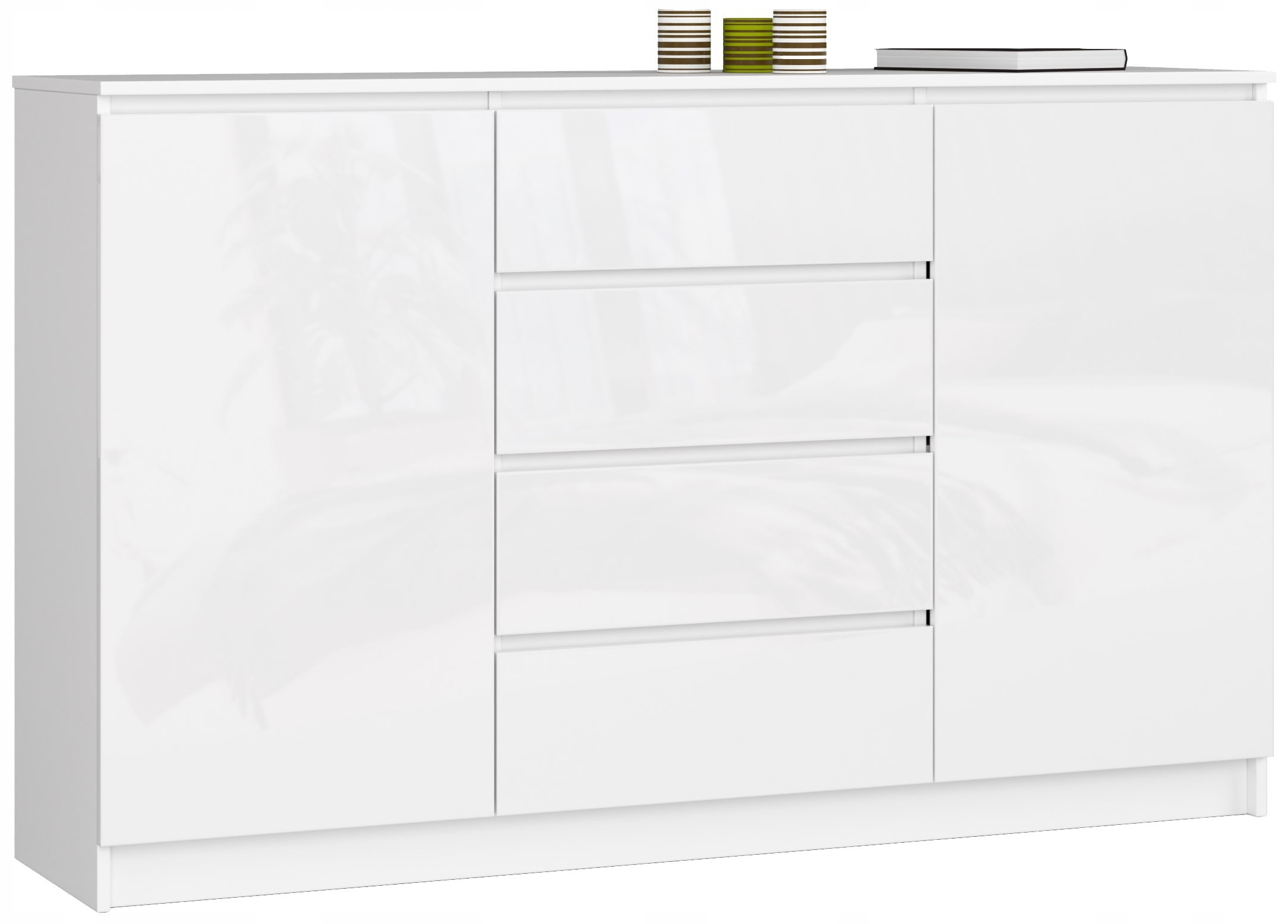 Komoda K160 2D 4KS Clp Biela Lesklá Akd