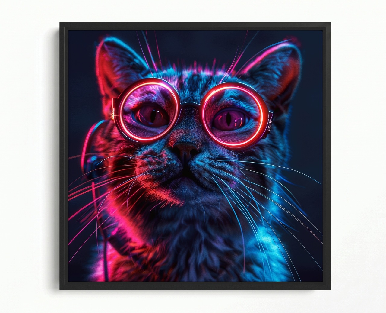 Obraz Rám Americká Krabička Portrét Kočka Kocur Růžové Brýle Techno Nerd 60x60