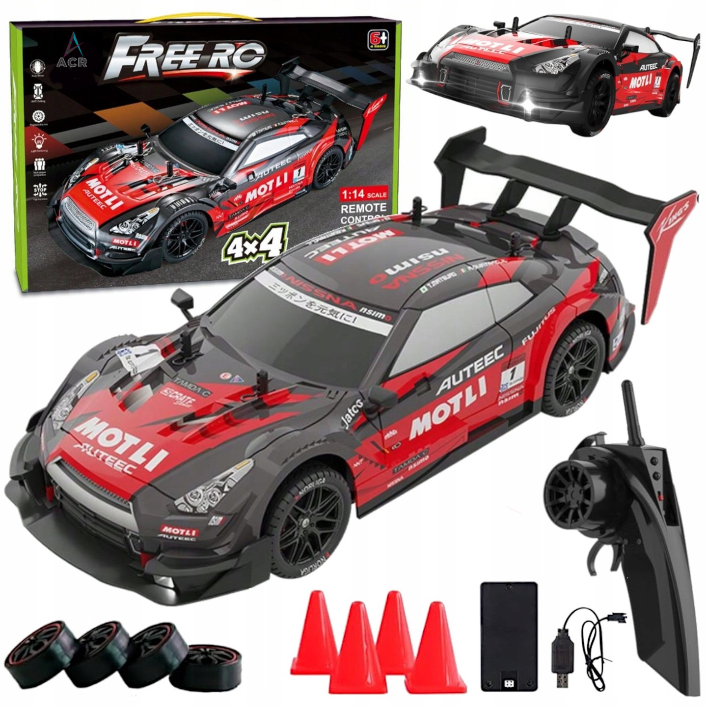 Samochód Rc Do Driftu Auto Wyścigowe Zdalnie Sterowane Drift 4x4 Pilot 2,4