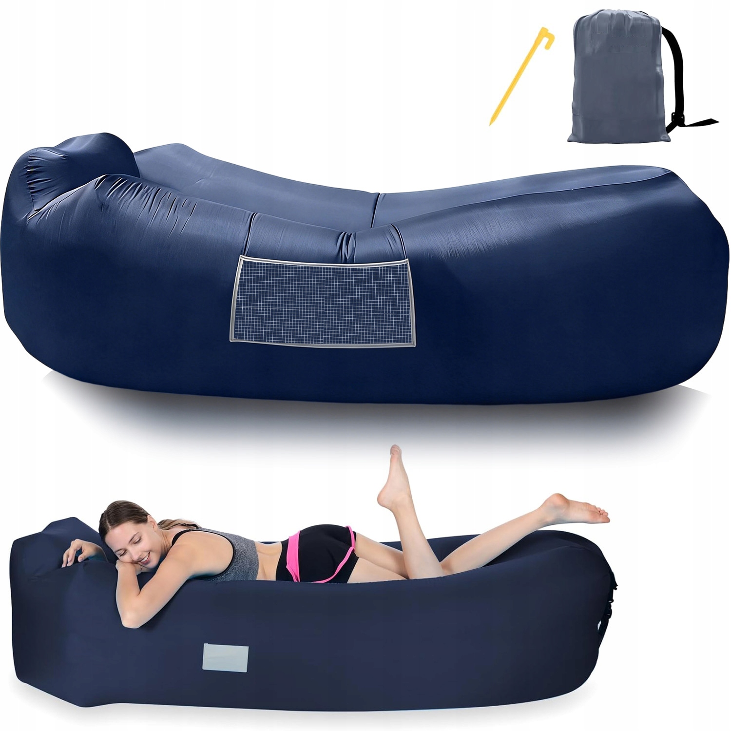 Nafukovací Rozkládací Pohovka Lazy Bag Air Na Pláž Křeslo Matrace Modrá