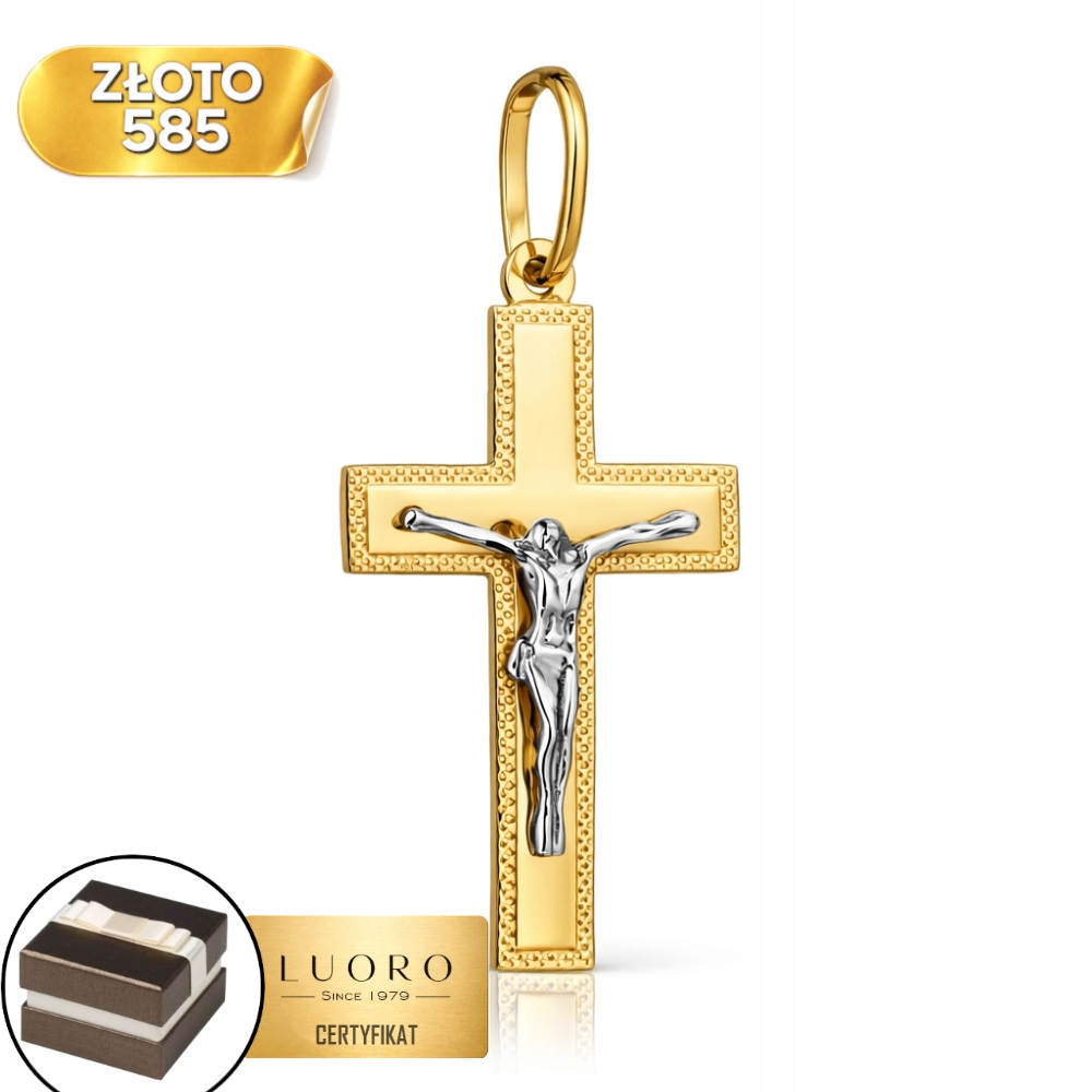 Zlatý Křížek 585 14K Diamantový, Dvě Barvy, Přívěsek 3,8 CM Velký