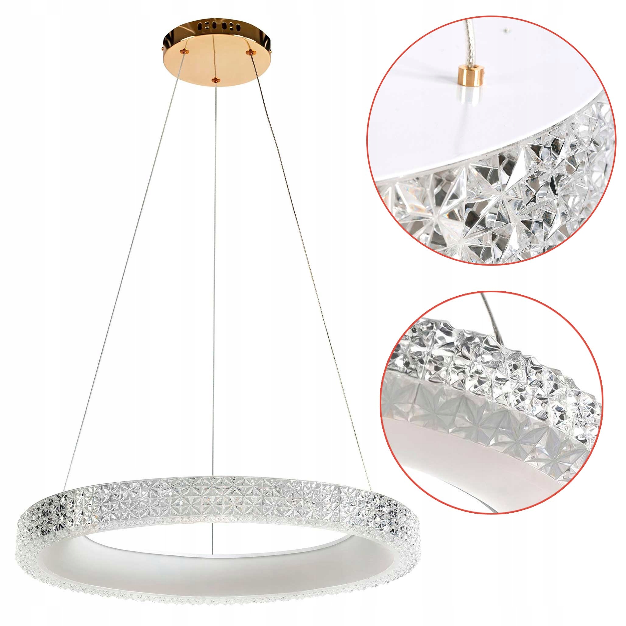 Křišťálová závěsná Led lampa kulatá 60 cm Růžové zlato Křišťály