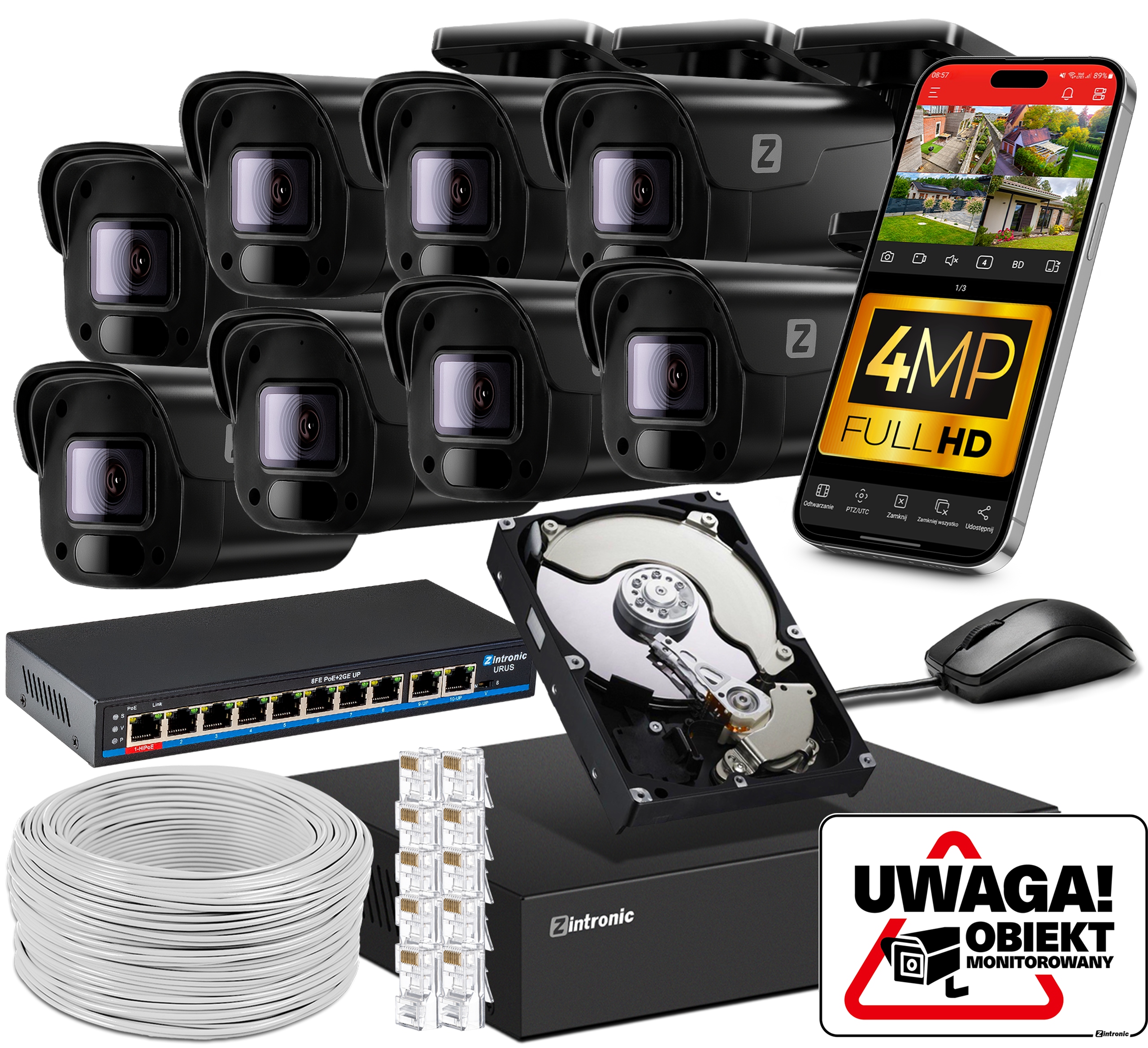 Sada Monitorování 4MP Ip Poe 8 Kamer 4MPx 1TB Náhled Aplikace Černá