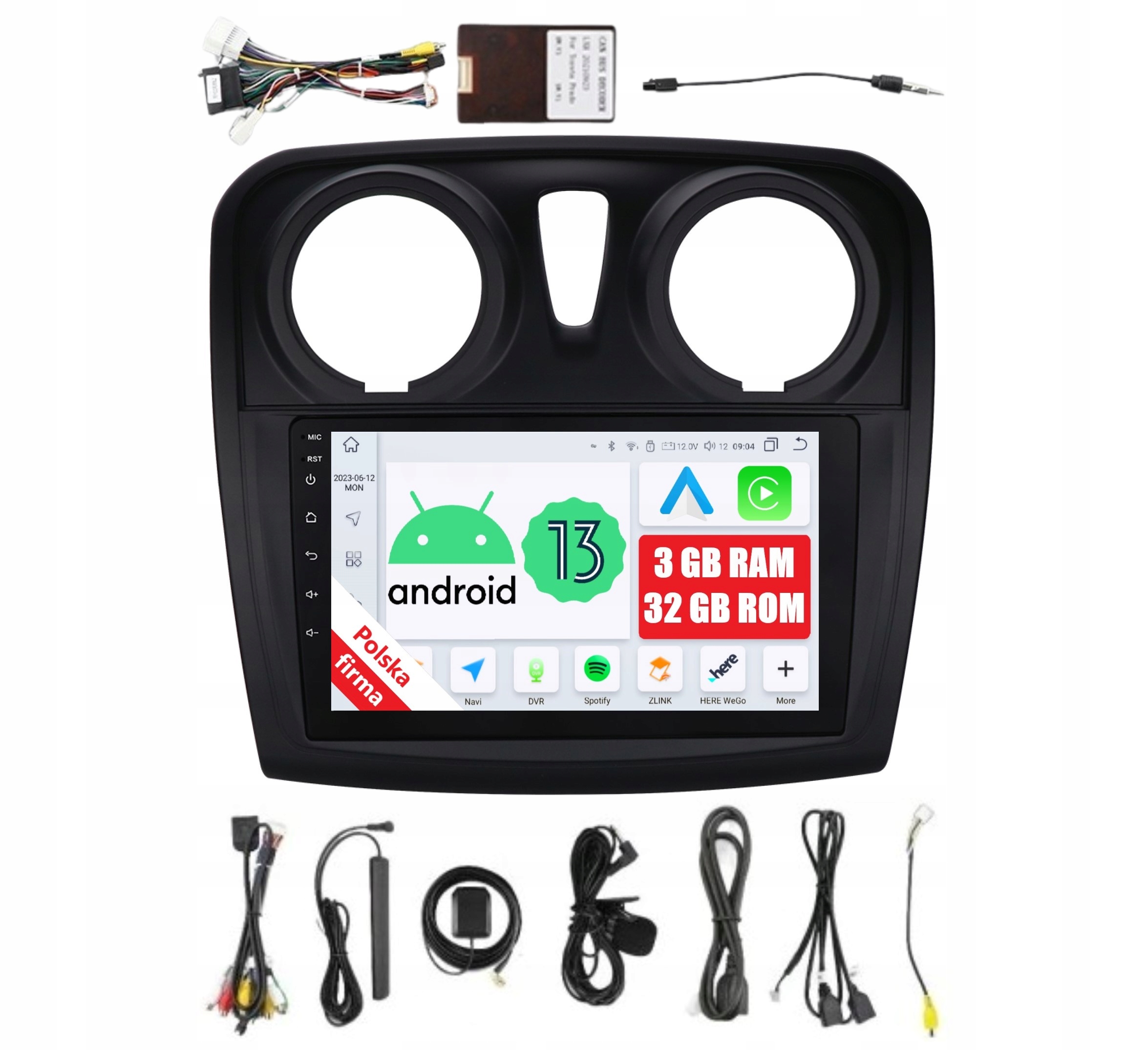 Rádio Navigácia Android Dacia Logan 2 Sandero 2 3/32 Gb Dsp Carplay Lte