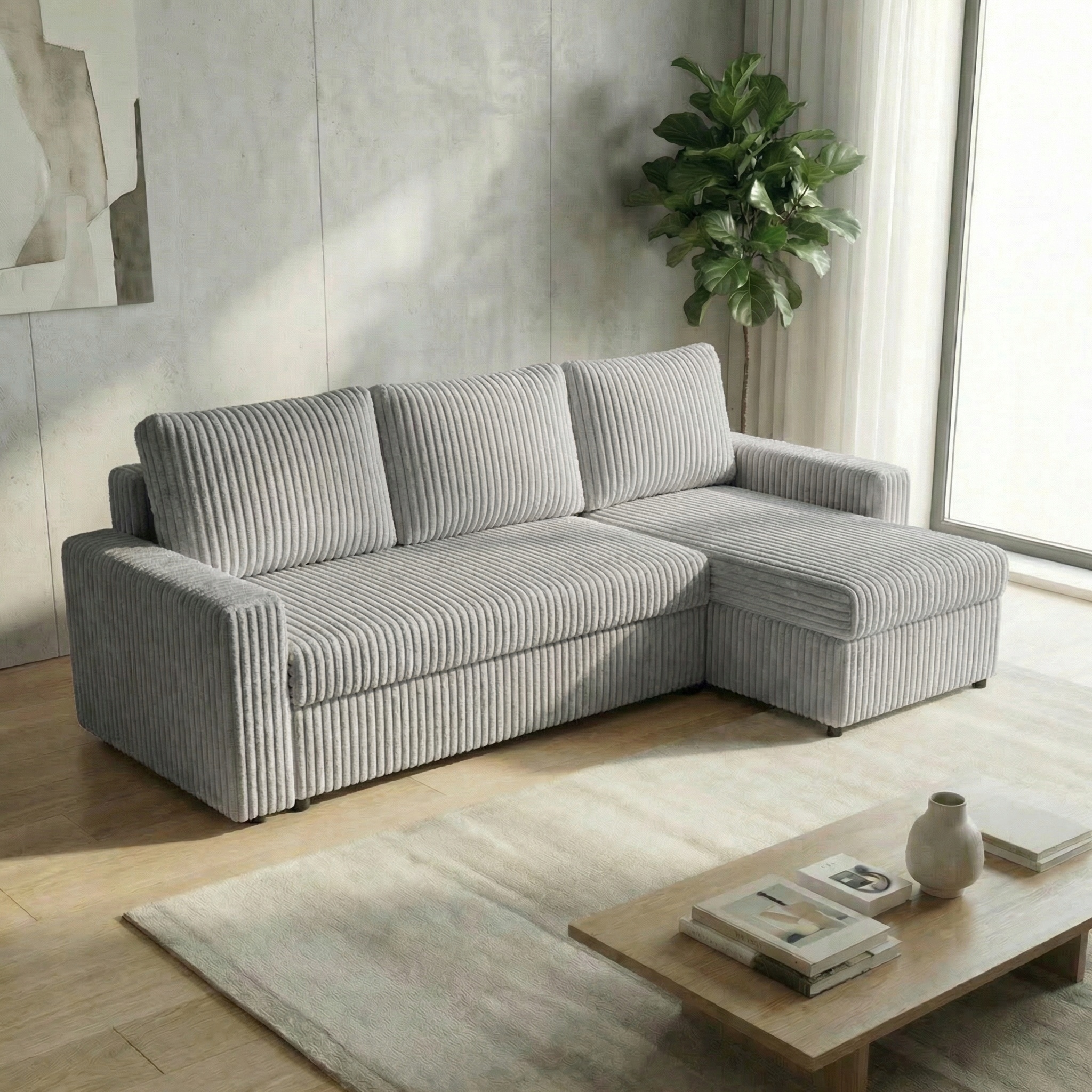 Rohová sedačka s funkcí spaní do obývacího pokoje Nirvana Plus, tlustá šedá