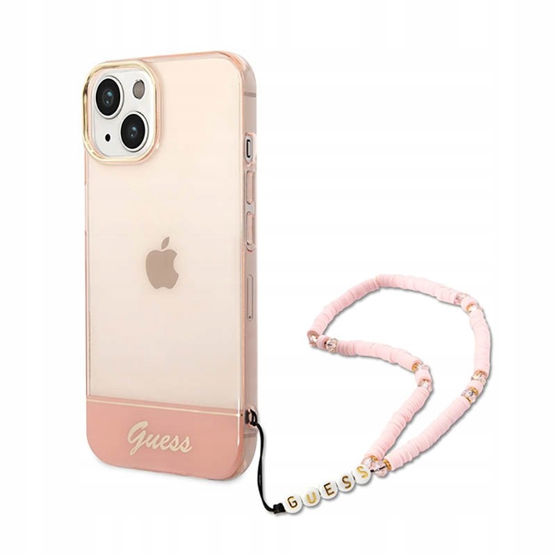 Guess Translucent Pearl Strap – Pouzdro pro iPhone 14 Plus (růžové)