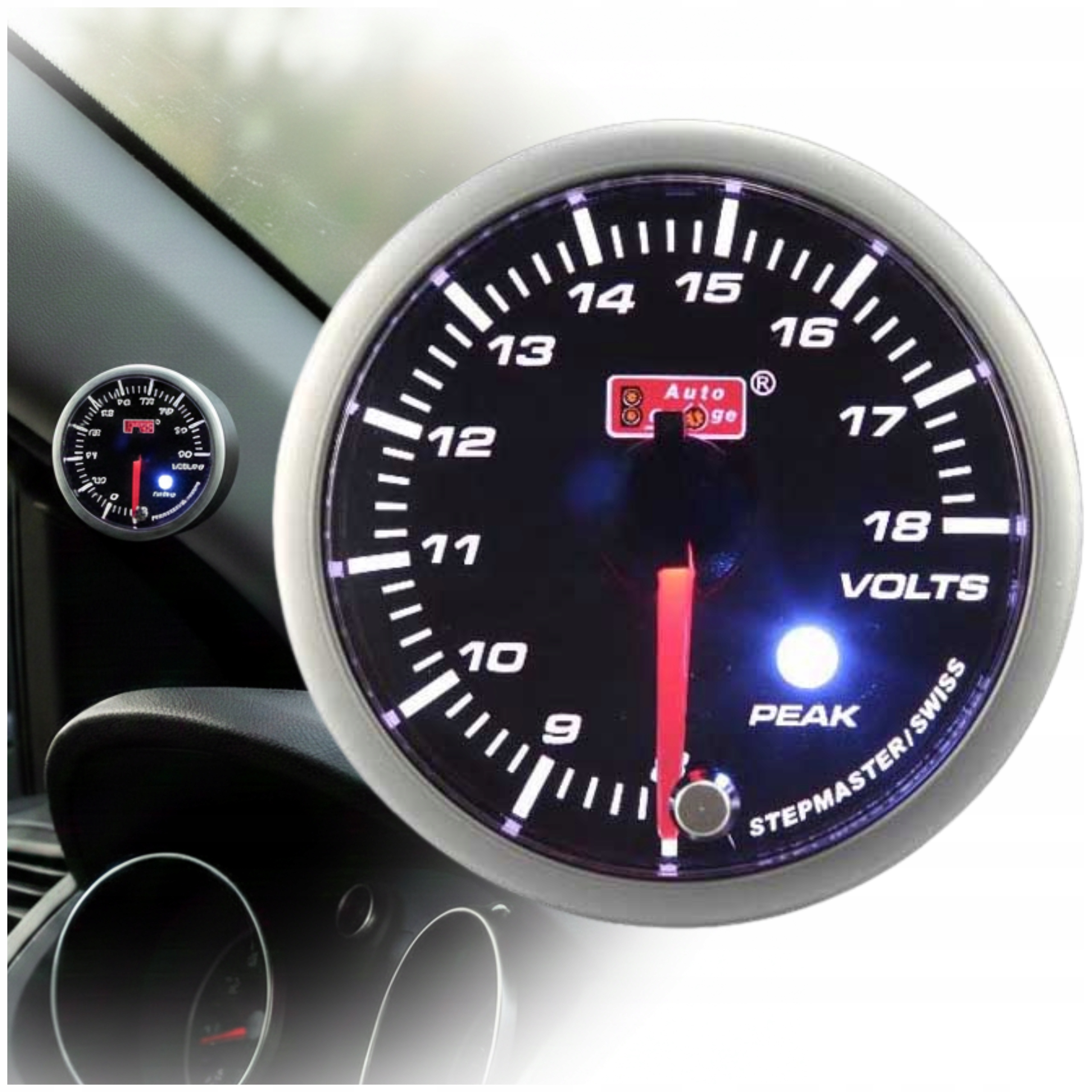 Indikátor Voltmeter AutoGauge Sm Peak Amber 52 mm 2 farby Led podsvietenia