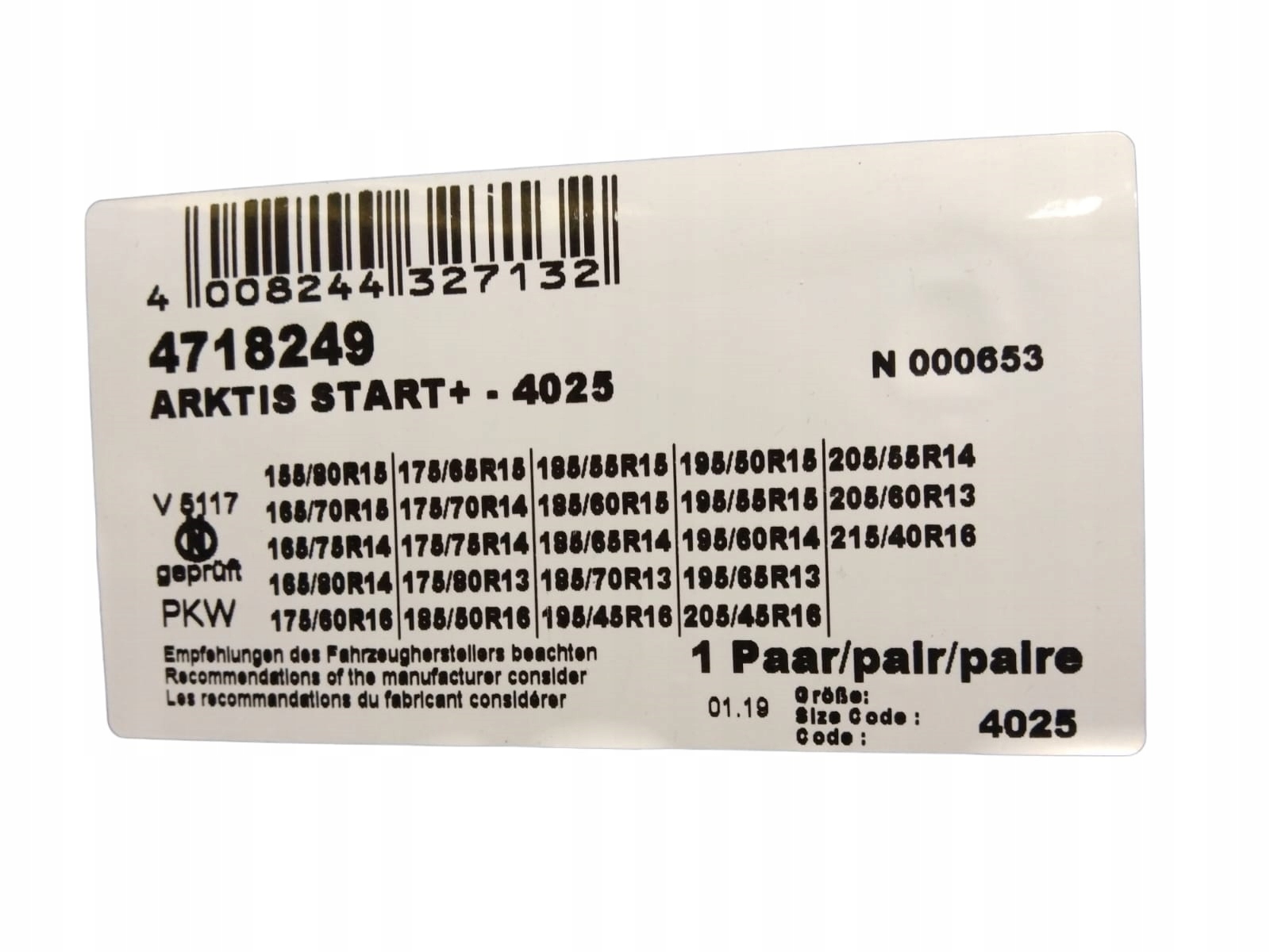 Łańcuchy śniegowe RUD ARKTIS START+ 4025 9 mm KPL. EAN (GTIN) 4008244327132