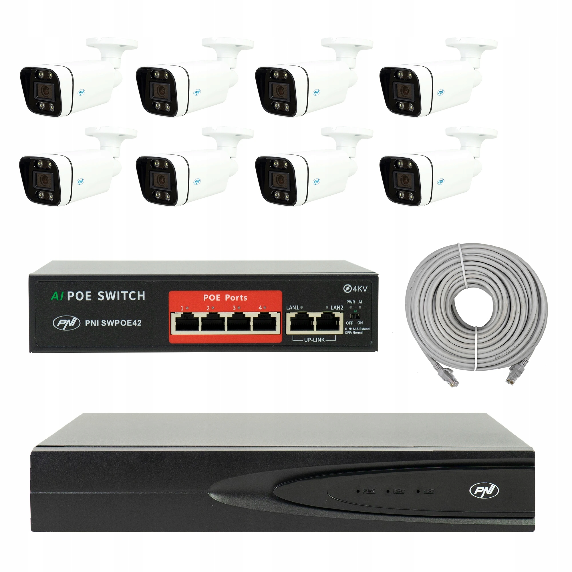 Balík video sledovania Nvr Poe Pni House IP810, 8 kamier Pni IP8POE, prepín