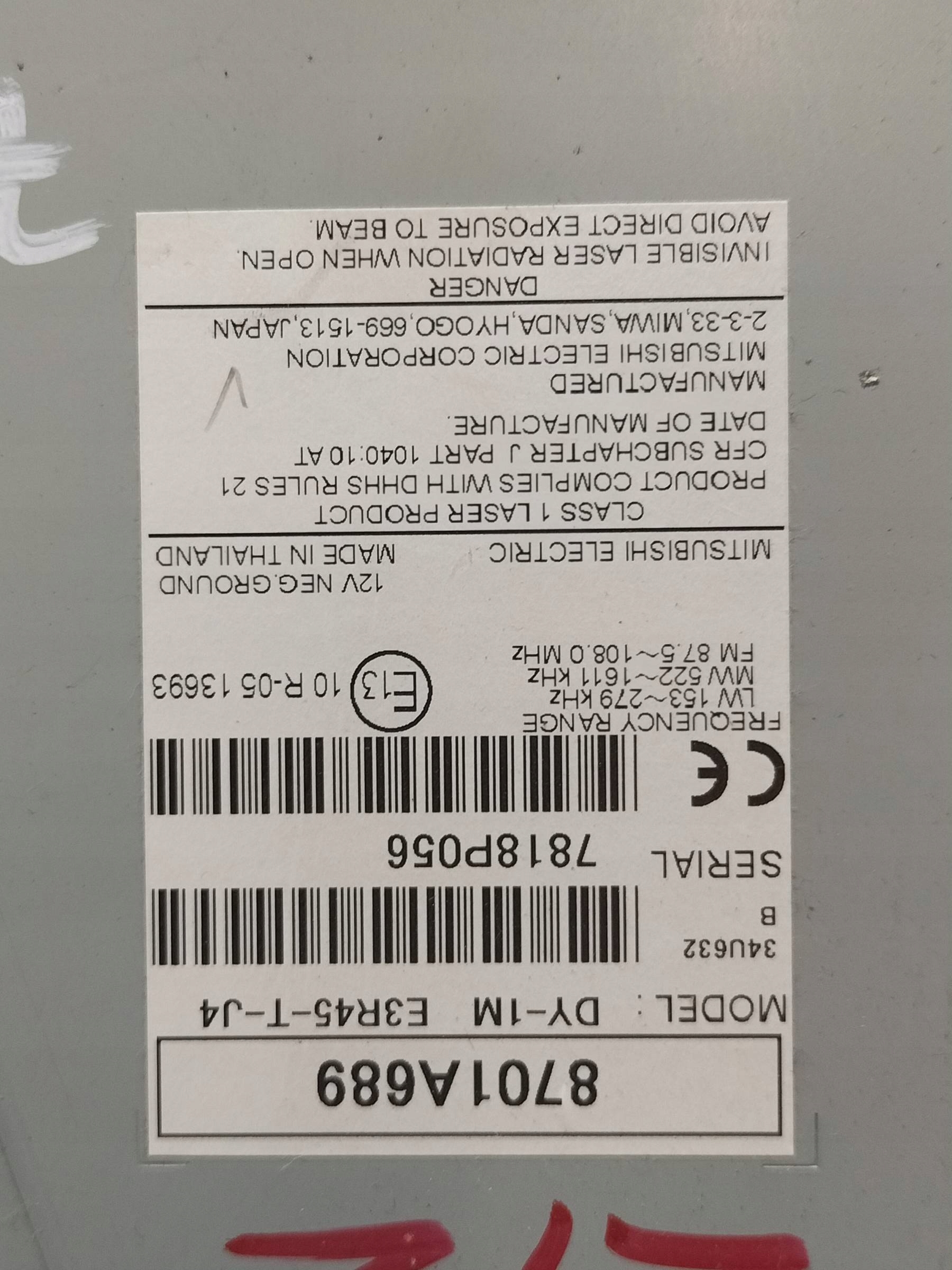 RADIO 8701A689 DY-1M E3R45-T-J4 Mitsubishi ASX e (2010- )