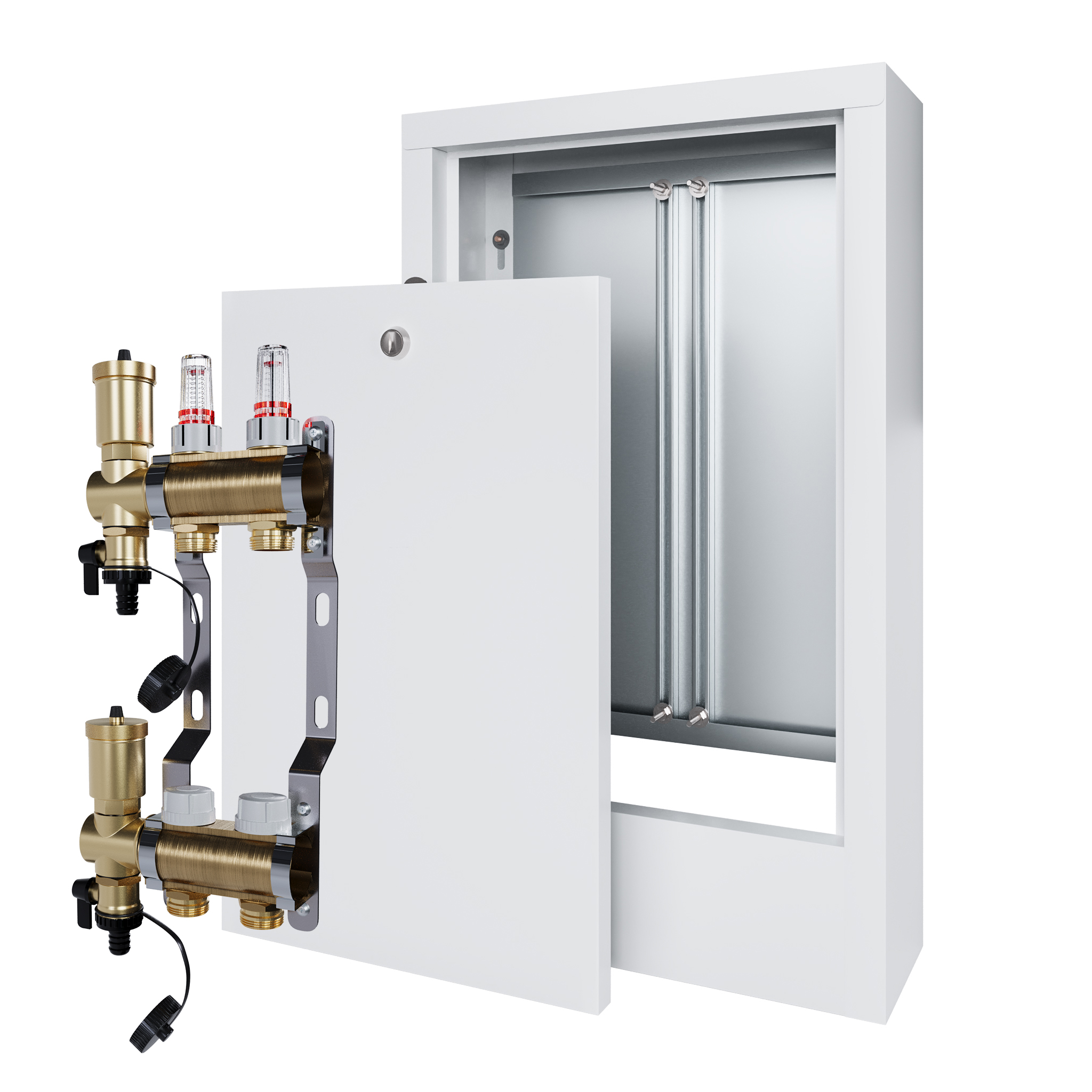 Rozdělovač pro podlahovou krytinu s 3 podlahovými topeními a nástěnnou schránkou