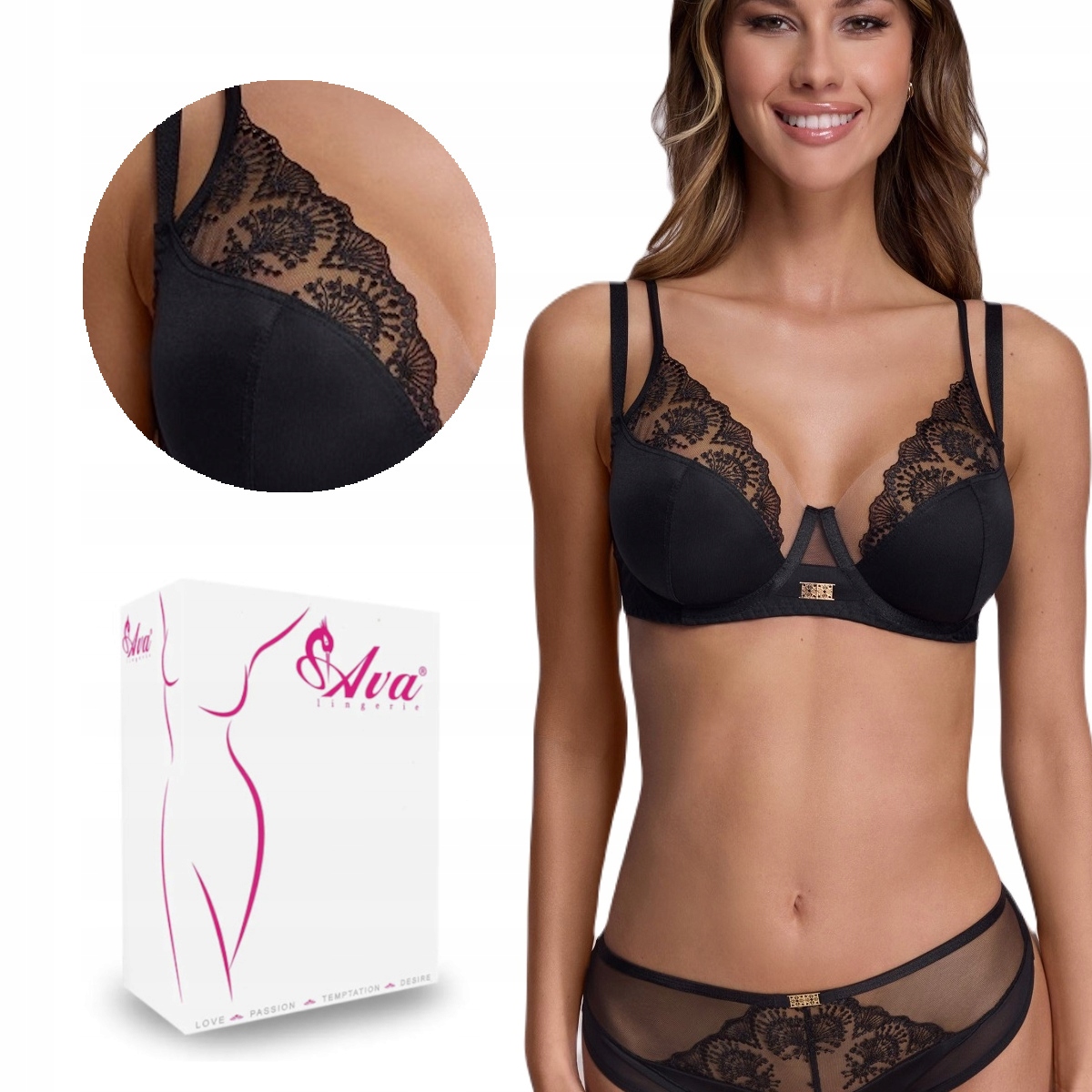 Sportovní podprsenka s krajkou Soft Av 2199 měkká černá 85E