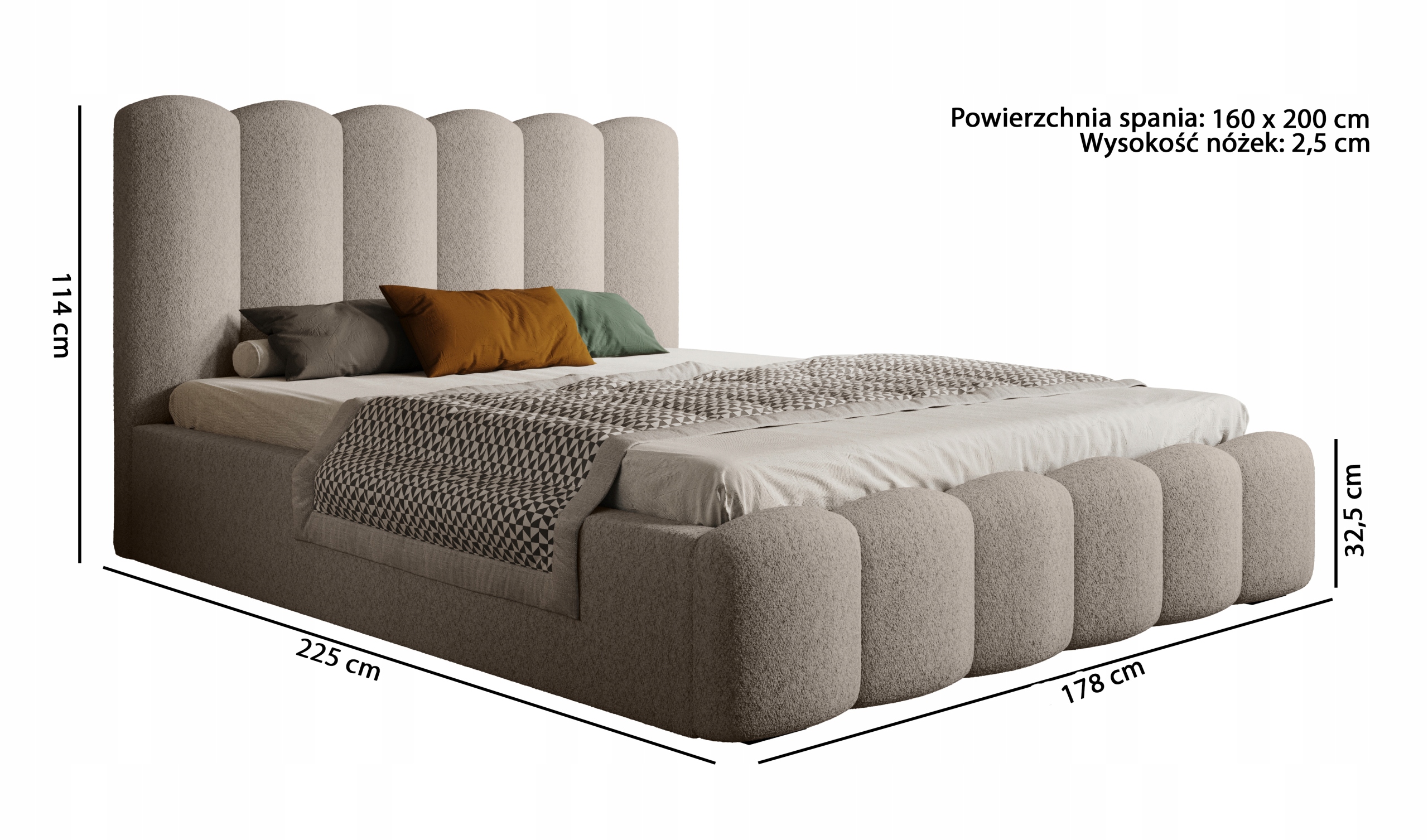 Nowoczesne łóżko tapicerowane 160x200 + pojemnik na pościel MONA V