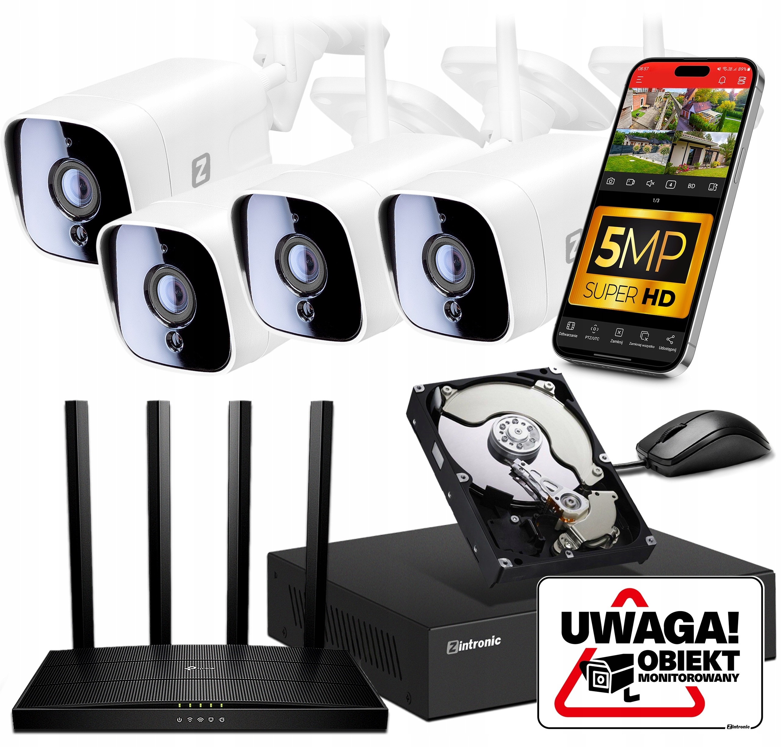 Zestaw do Monitoringu posesji Ip WiFi 4 Kamery 5MPx 1TB z rejestratorem