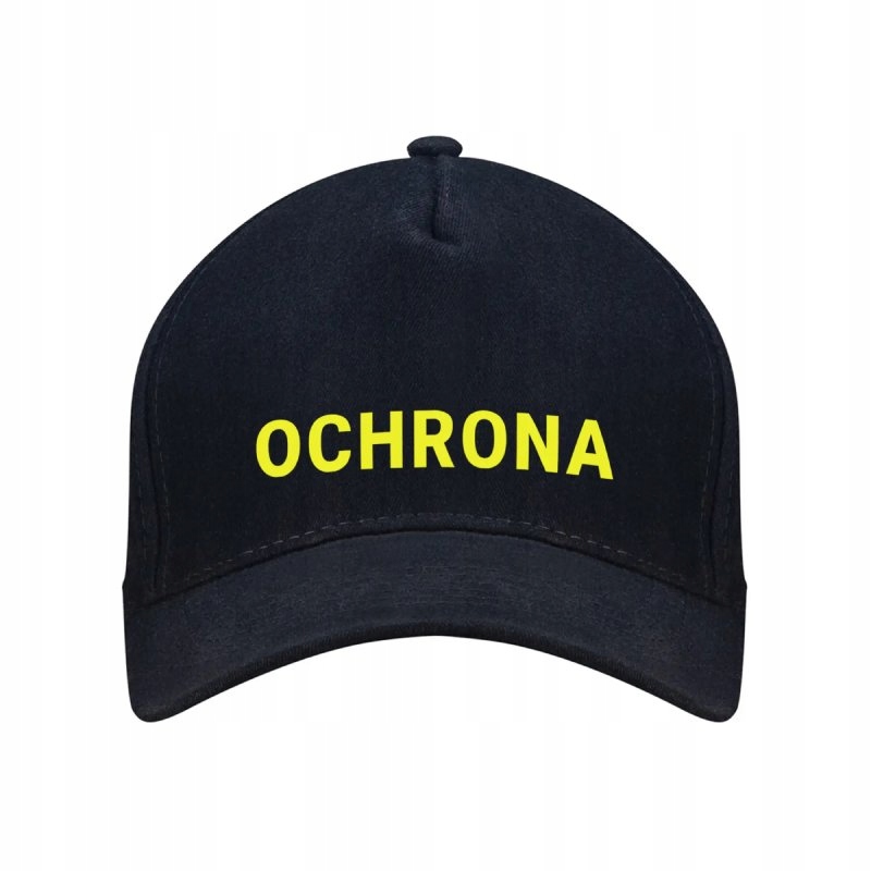 Czapka Z Daszkiem Dla Ochrony Czarna Żółty Napis Ochrona Bejsbolówka