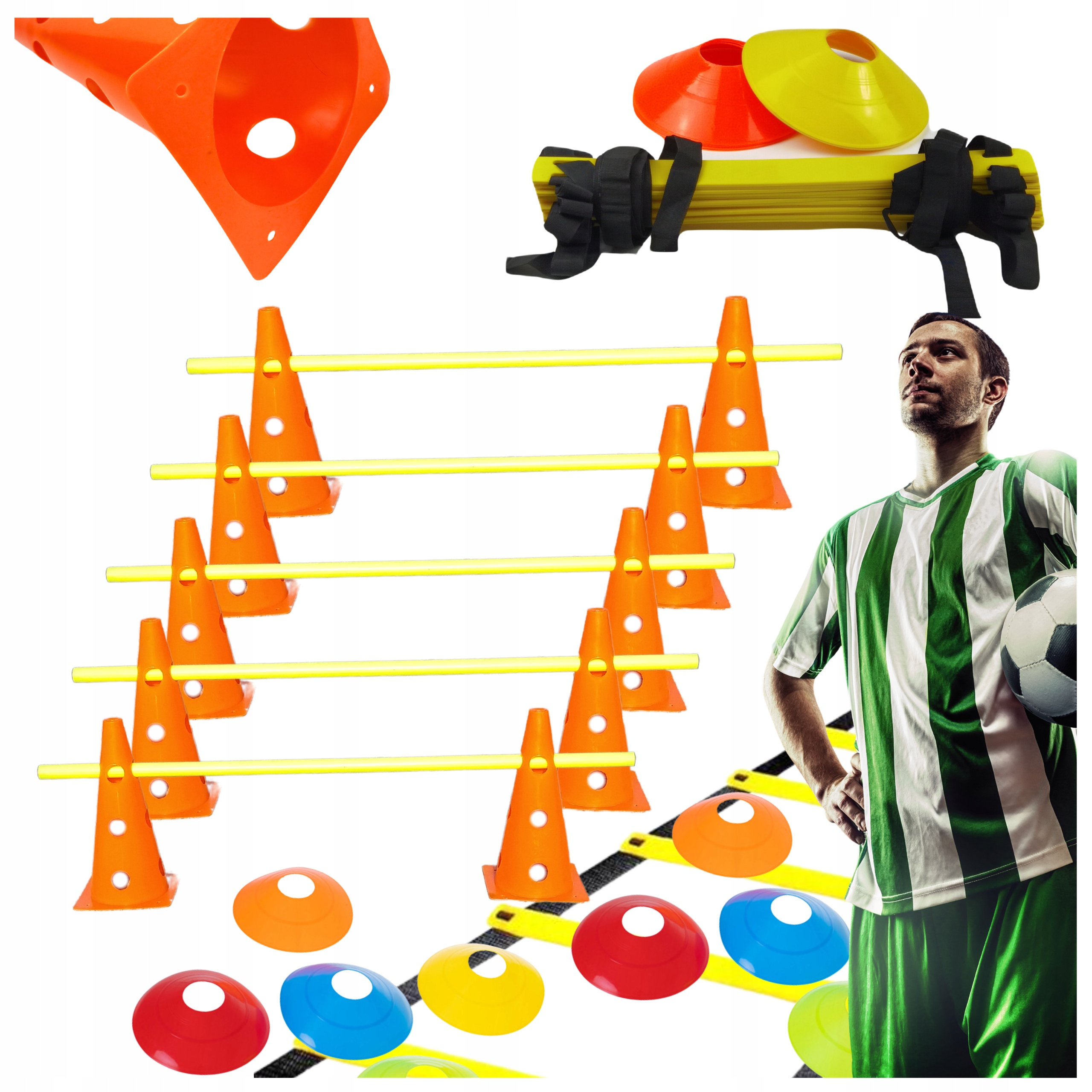 Kompletny zestaw koordynacyjny drabinka pachołki tyczki trening Agility