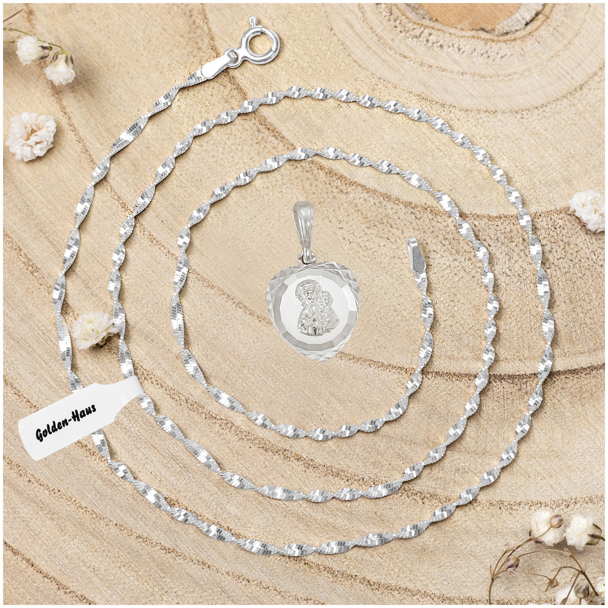 SREBRNY ŁAŃCUSZEK DZIECIĘCY SREBRO 925 + MEDALIK MATKA BOSKA CZĘSTOCHOWSKA Marka Golden Haus