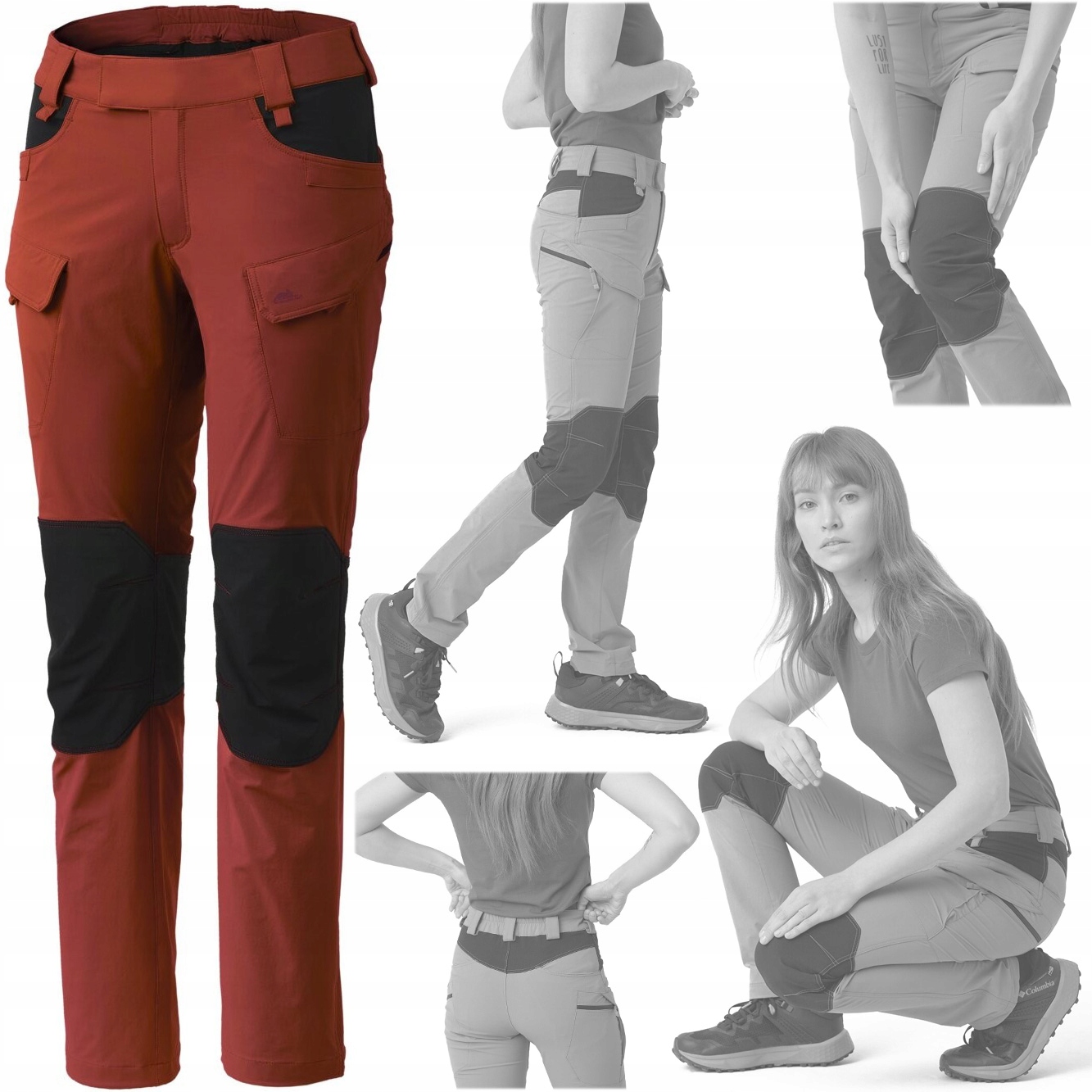 Dámské Trekové Kalhoty Outdorové Elastické Prodyšné Červená/černá Barva