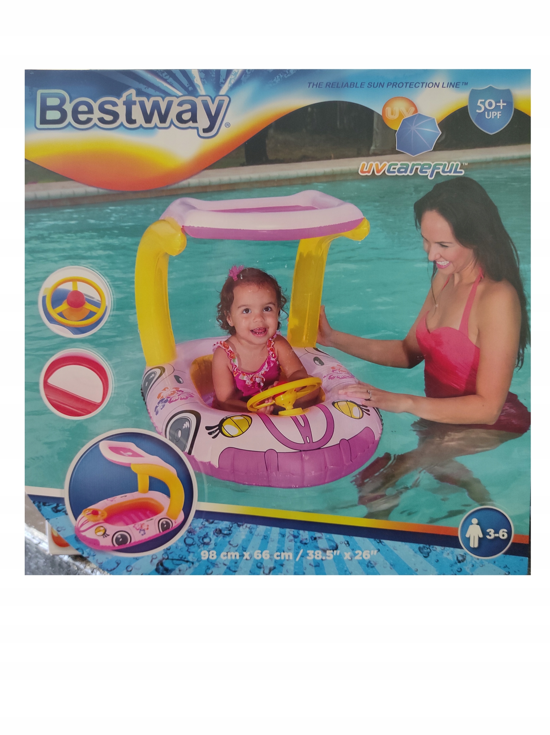 ŁÓDECZKA materac ponton Z DASZKIEM RÓŻOWE koło