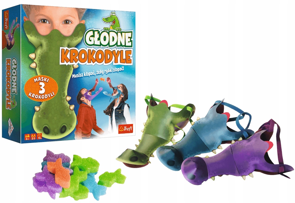 GRA ZRĘCZNOŚCIOWA GŁODNE KROKODYLE 5lat+ 3 MASKI
