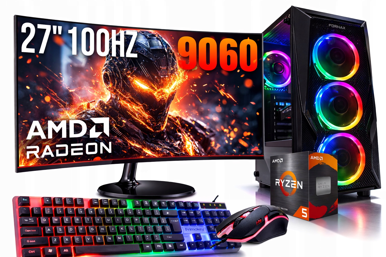 Herní Počítačový Set 27"100Hz Ryzen 5 3600 64GB DDR4 Rx 9060XT 16GB