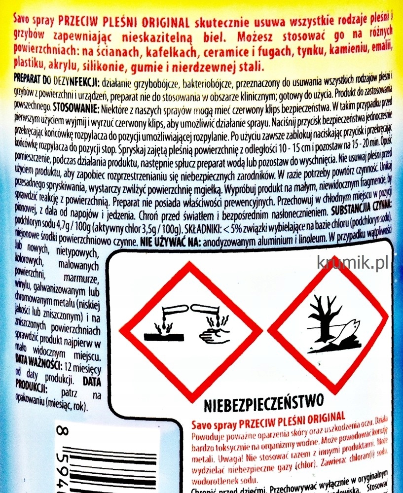 SAVO preparat do usuwania pleśni i grzybów w spray Marka Savo