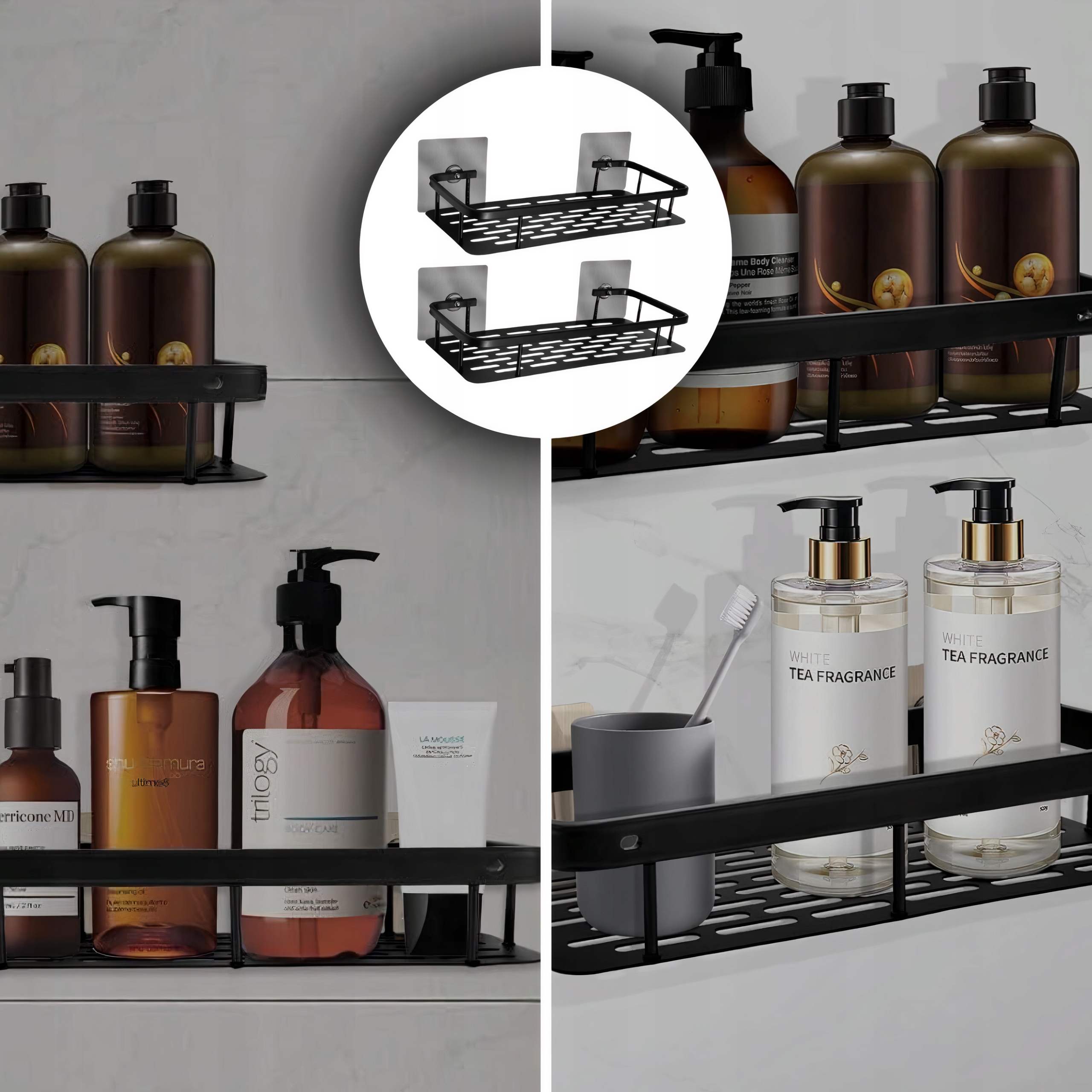 2X PÓŁKA ŁAZIENKOWA WISZĄCA POD PRYSZNIC DO ŁAZIENKI METALOWA CZARNA LOFT Linia Itaka