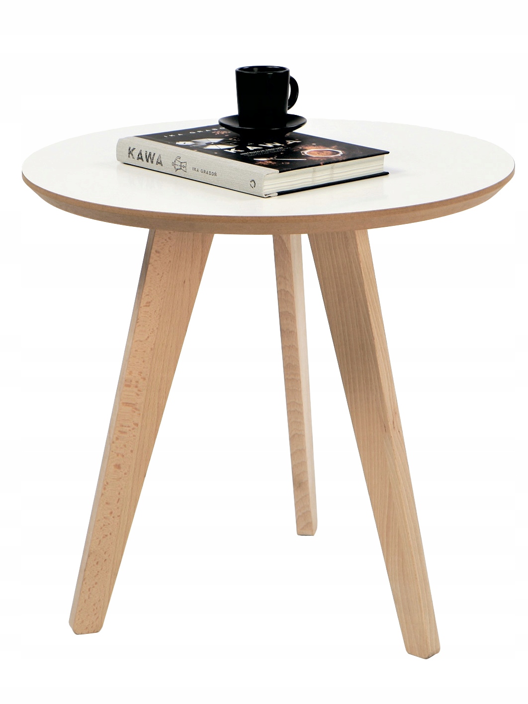 Журнальный столик, круглый, белый, деревянный 52 см