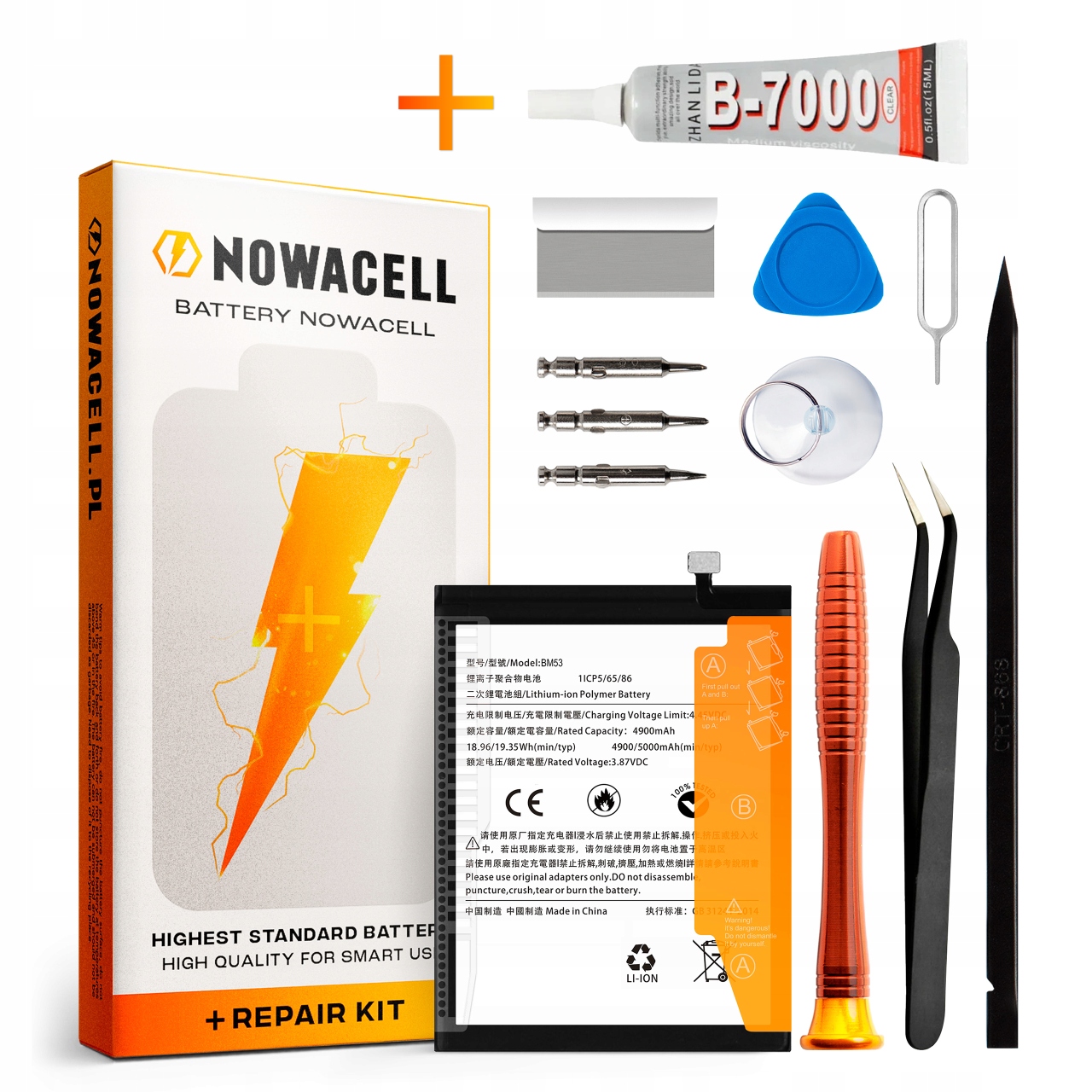 Zestaw Bateria BM53 Klej B7000 do Xiaomi Mi 10T Mi 10T Pro 5000 mAh