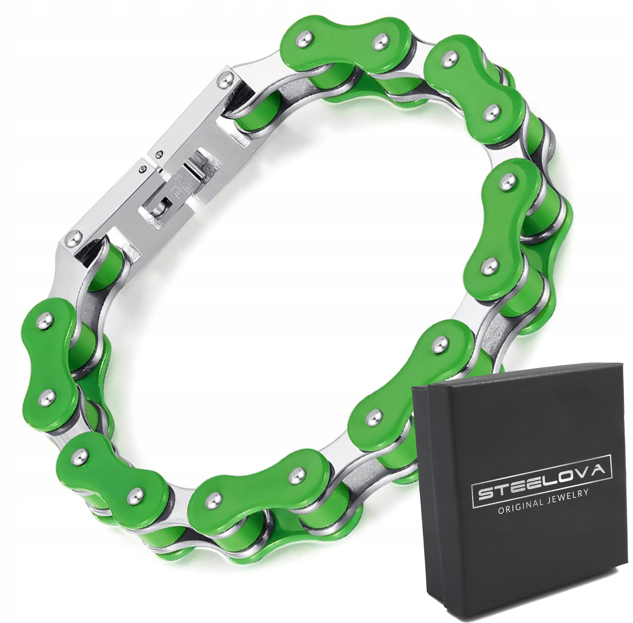 Zelený cyklistický řetízkový náramek Ocel 316L 28,5 cm Dárek