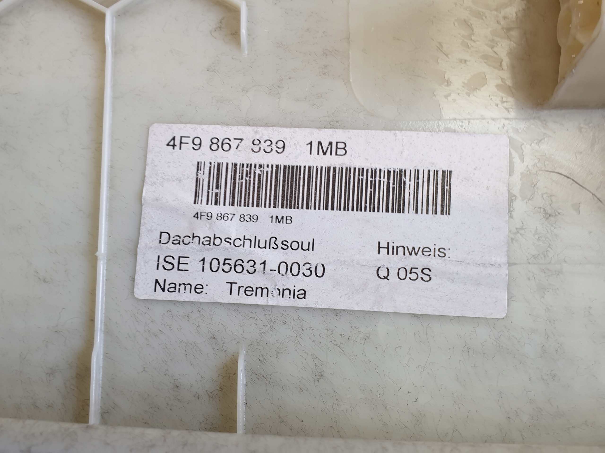 fedél kárpit hátso tetö AUDI A6 C6 AVANT 4F9867839 S-LINE OE