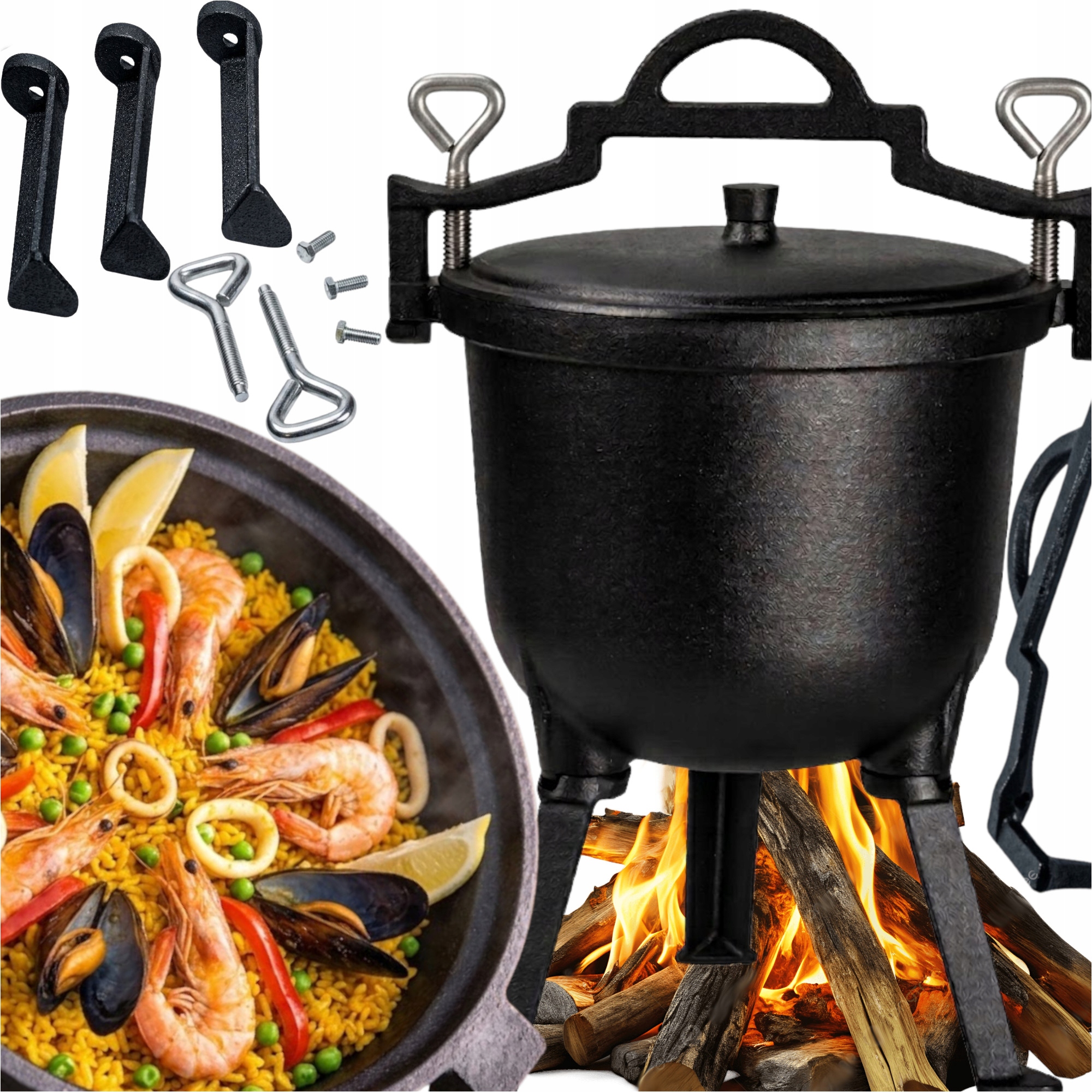 Lovecký Kotlík Na Bigos Pokrmy Fenomenální guláš Silná Litina 9KG