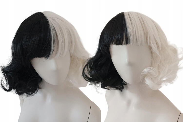 Peruka CRUELLA De Vil cosplay czarno biała loki