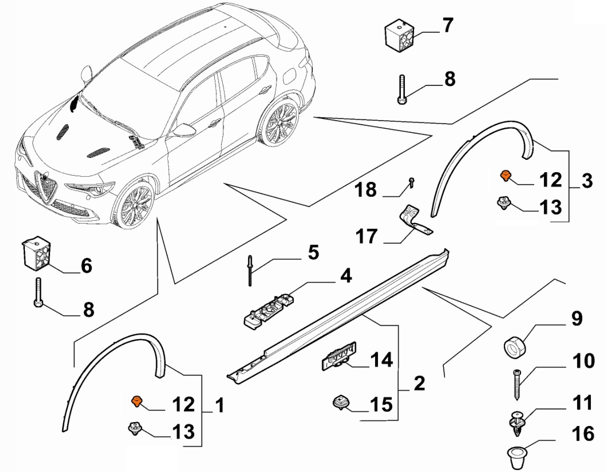 SPINKA KOŁEK LISTWY POSZERZENIA BŁOTNIKA ALFA ROMEO STELVIO ORYGINAŁ Producent części Alfa Romeo OE