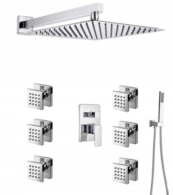 Podomietková Sprchová Súprava Hydromasáž Chrómová Dažďová Súprava 40 cm