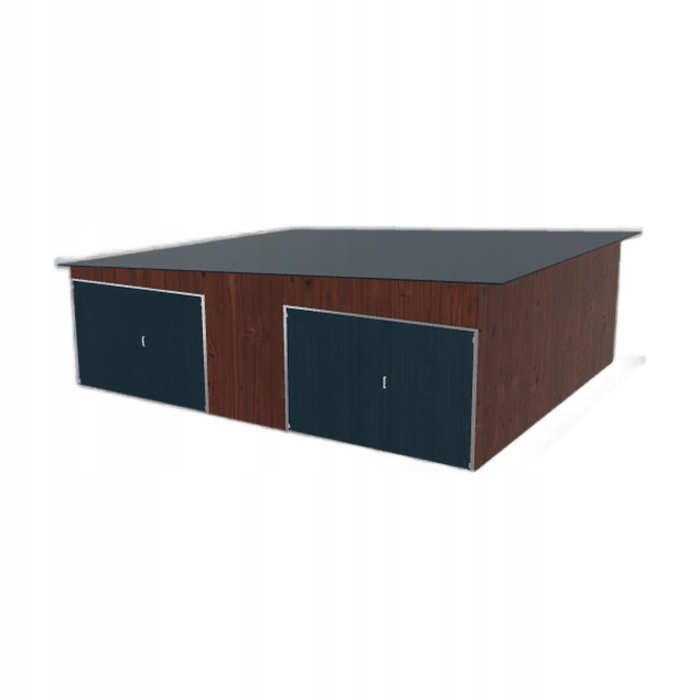 Plechová garáž 7.5 x 6.5 m, dvoupolohová, spád vlevo, tmavý ořech